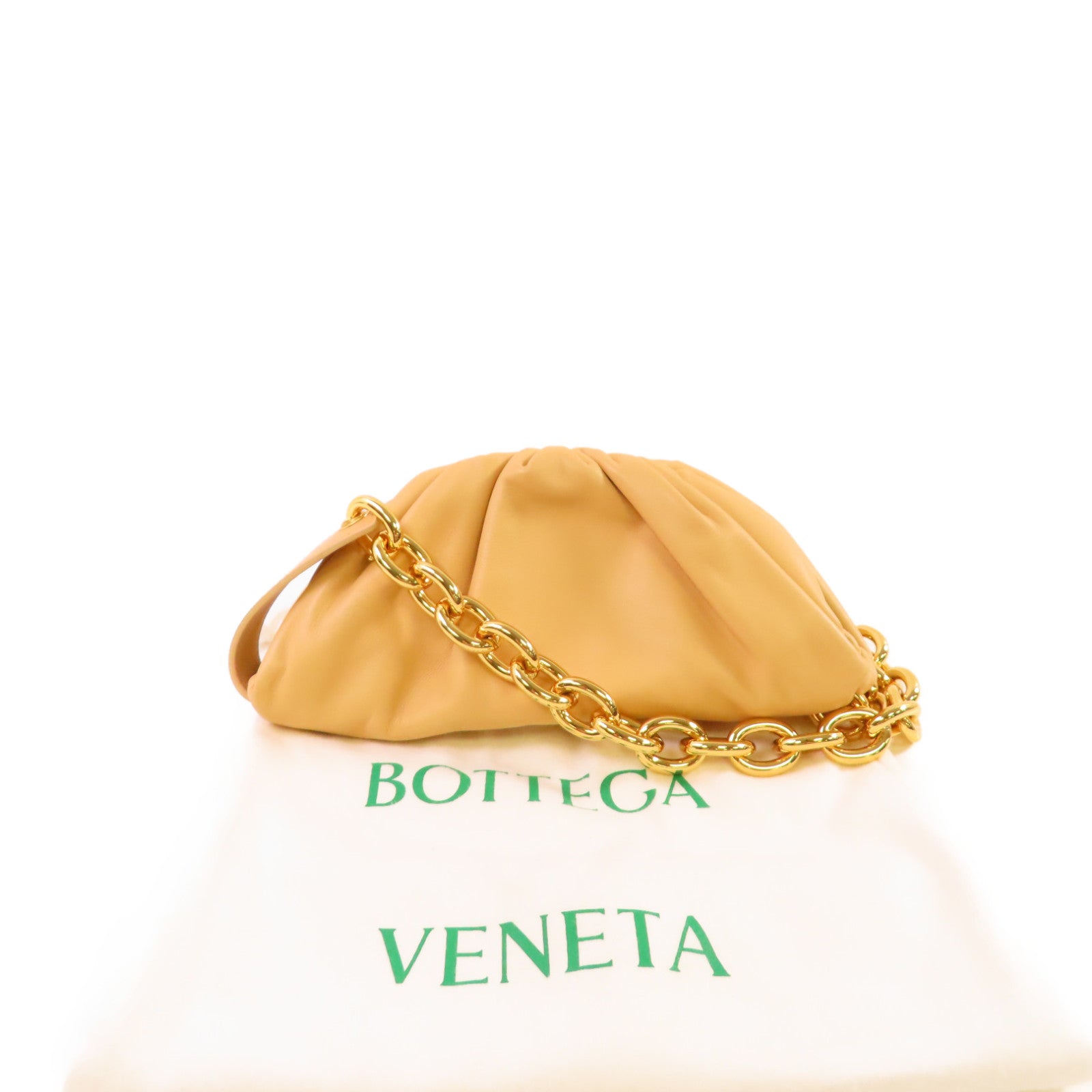 BOTTEGA VENETA 牛皮皮革The Belt Chaon Pouch Waist Bag金扣鏈帶腰包杏色