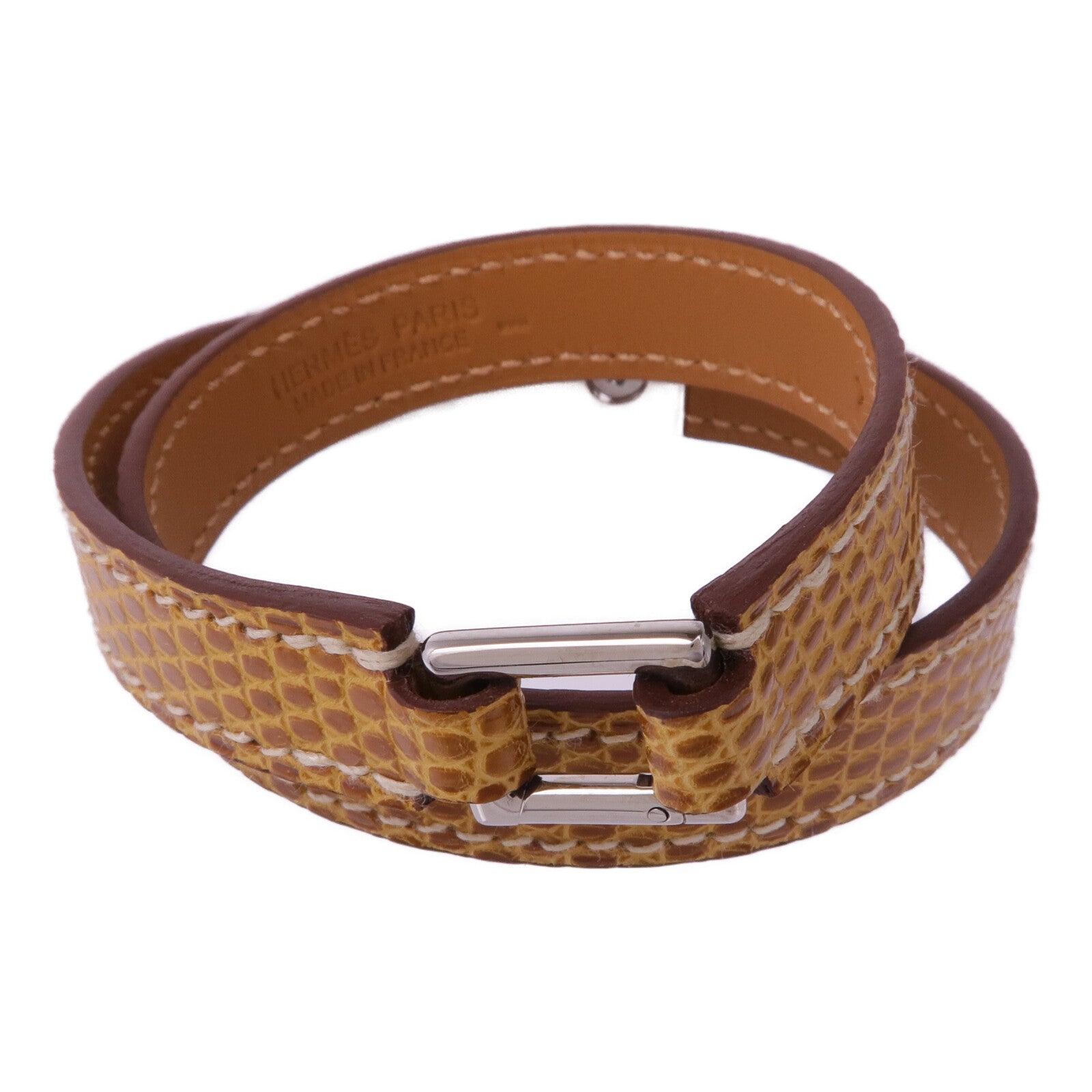 HERMES Lizard皮革Rivale Double Tour銀扣手帶