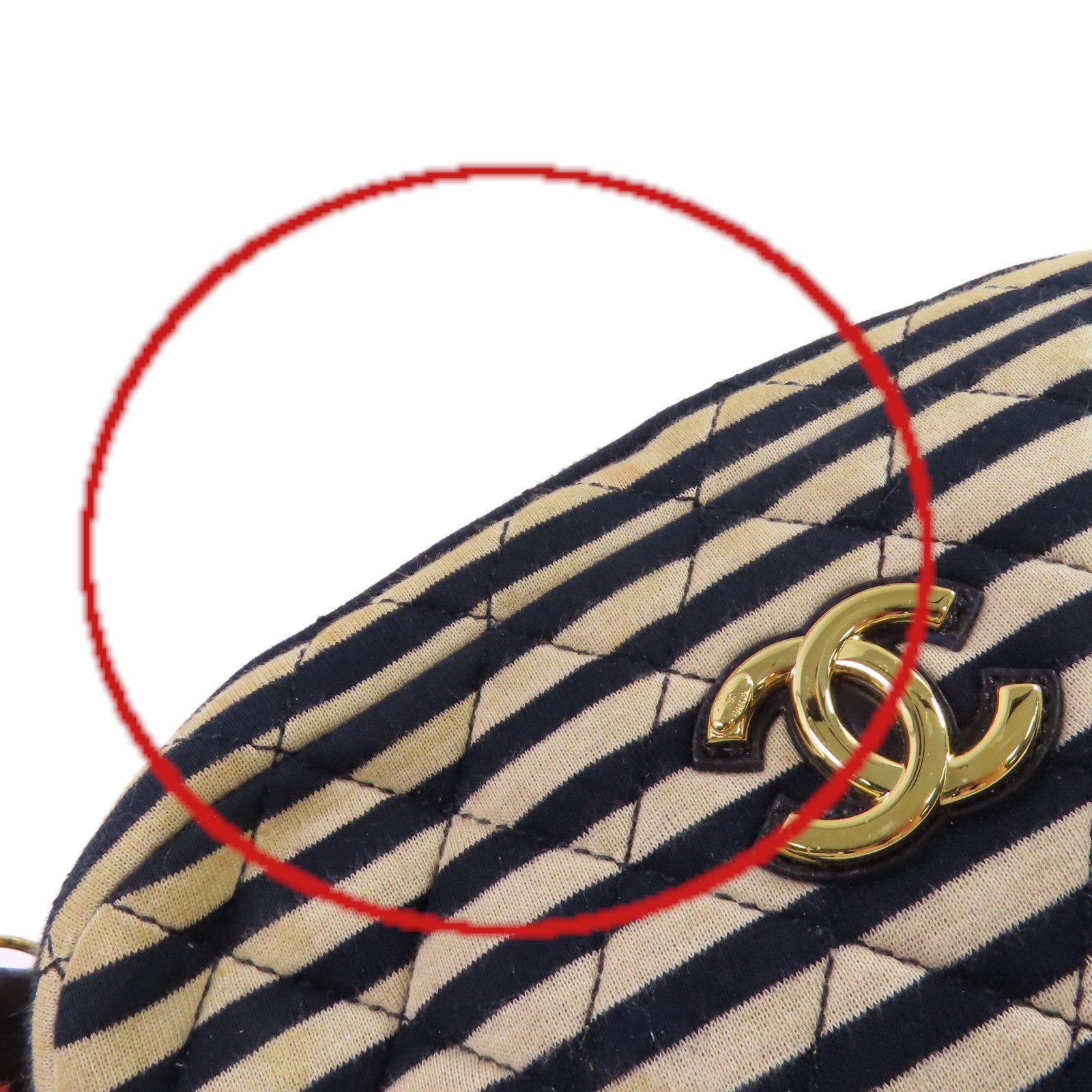 CHANEL 帆布Chain Shoulder Bag金扣鏈帶肩背袋杏色/寶藍色