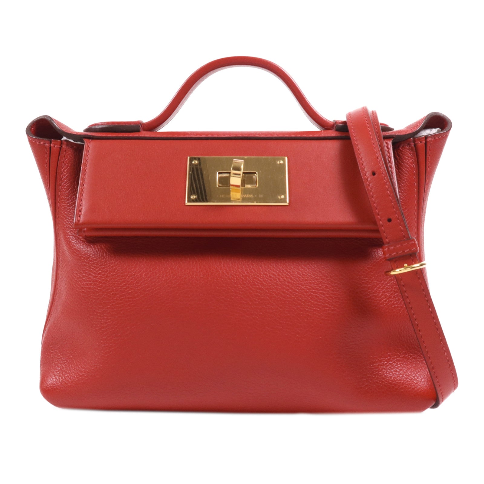 HERMES Evercolor皮革24/24 Mini金扣手挽肩背兩用袋Rouge Piment