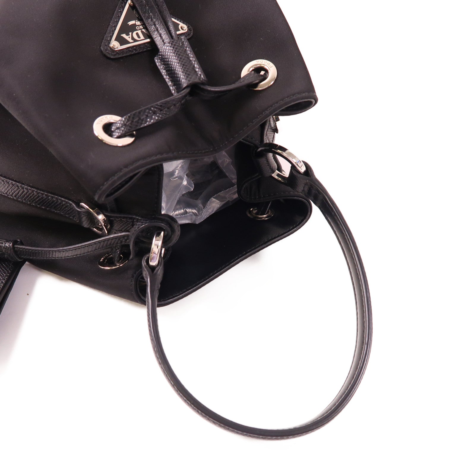 PRADA 尼龍/Saffiano皮革2 Way Shoulder銀扣手挽肩背兩用袋
