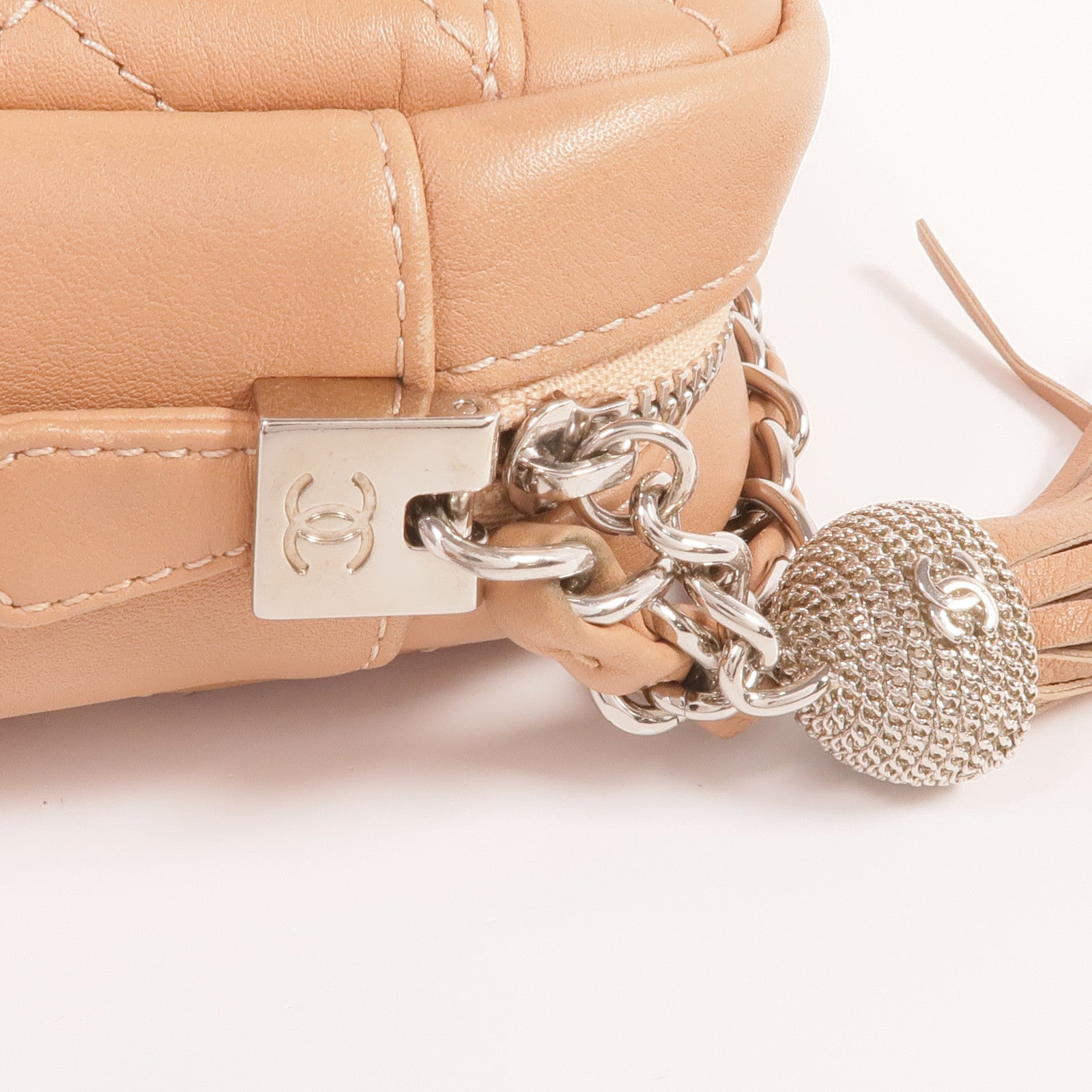 CHANEL 羊皮皮革Chain Shoulder銀扣鏈帶肩背袋
