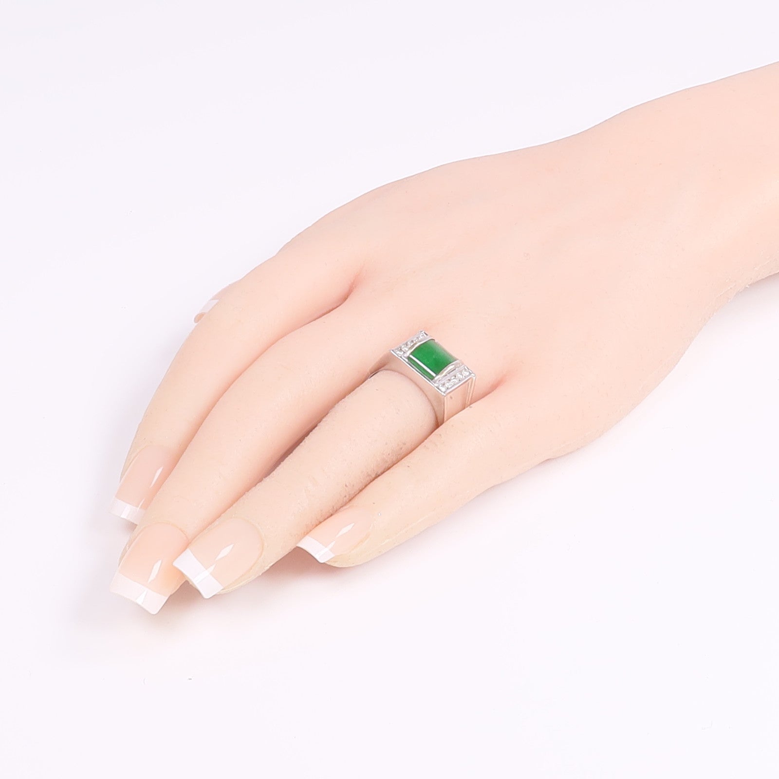 JEWELRY 18K白金Jade Diamond Ring翡翠/鑽石戒指US#9.25