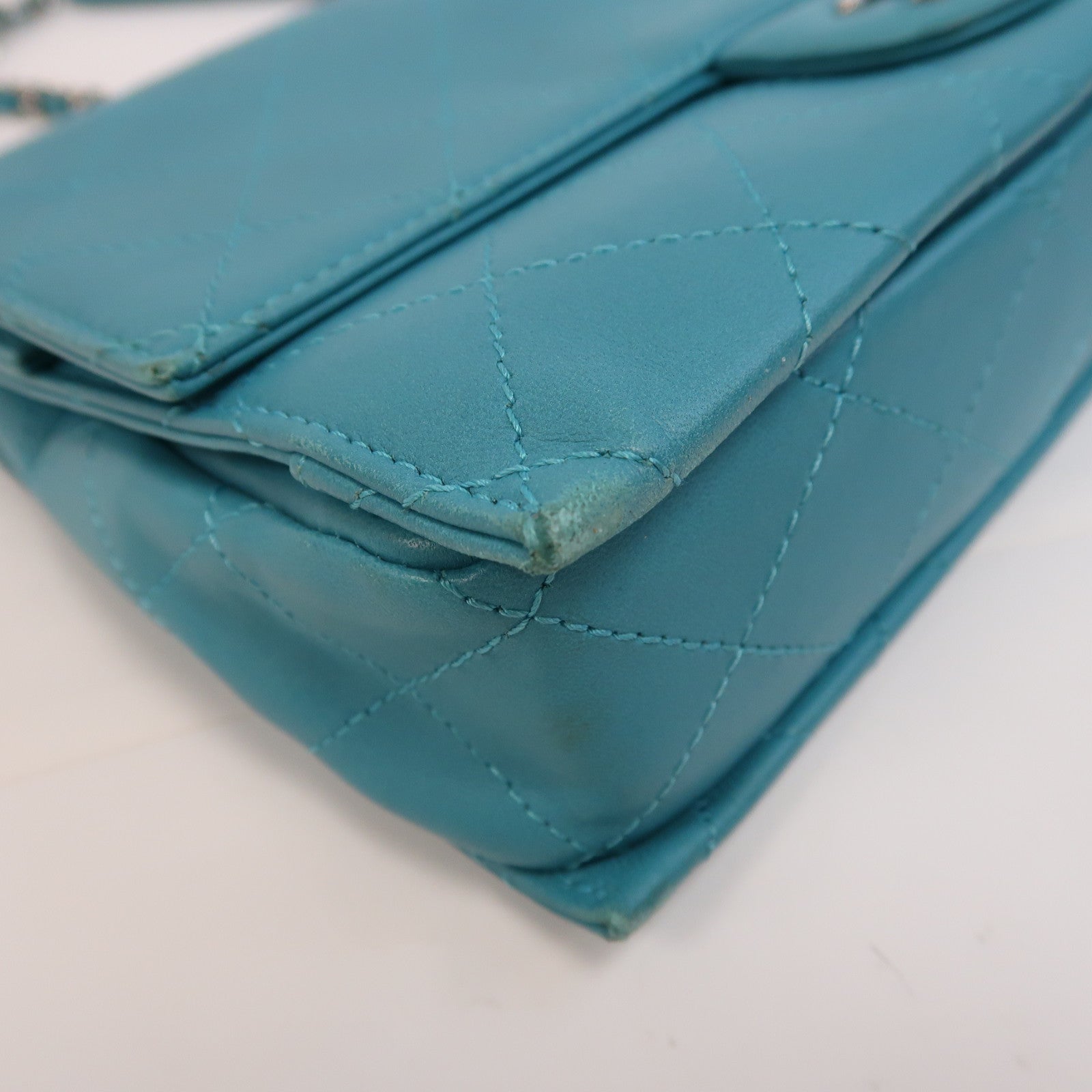 CHANEL 【激減優惠】菱格羊皮皮革Shoulder Bag銀扣鏈帶肩背袋綠色