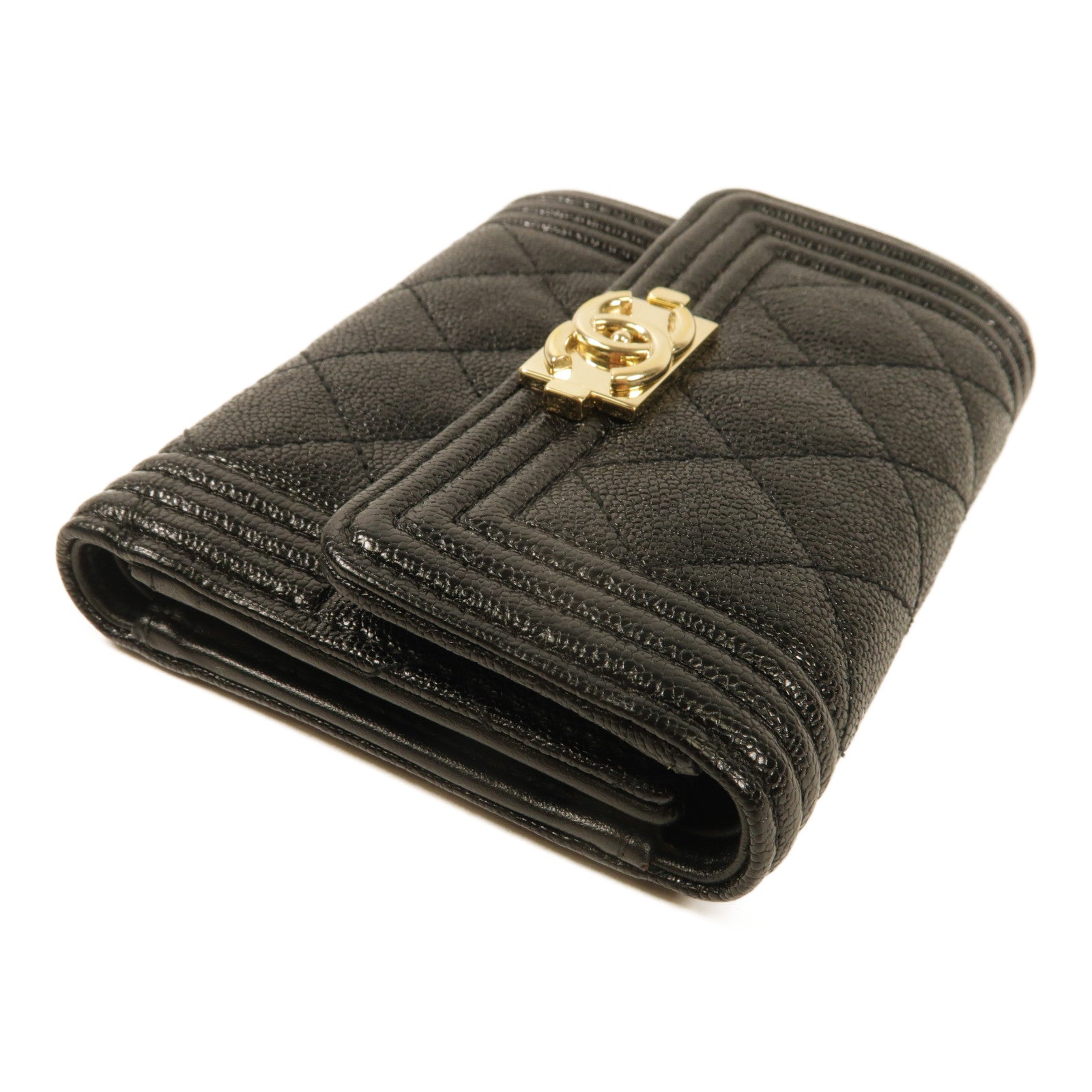 CHANEL 牛皮皮革Boy Wallet金扣錢包