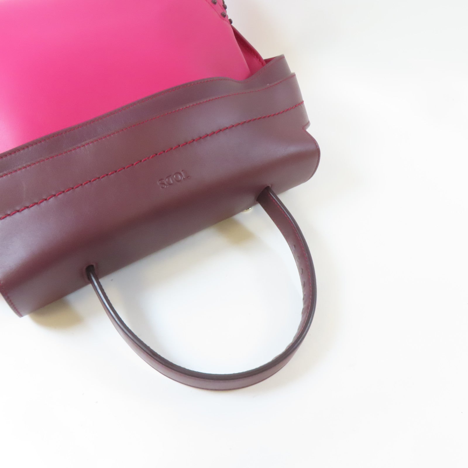 TOD’S 牛皮皮革2 Way Shoulder Bag銀扣手挽肩背兩用袋桃紅色
