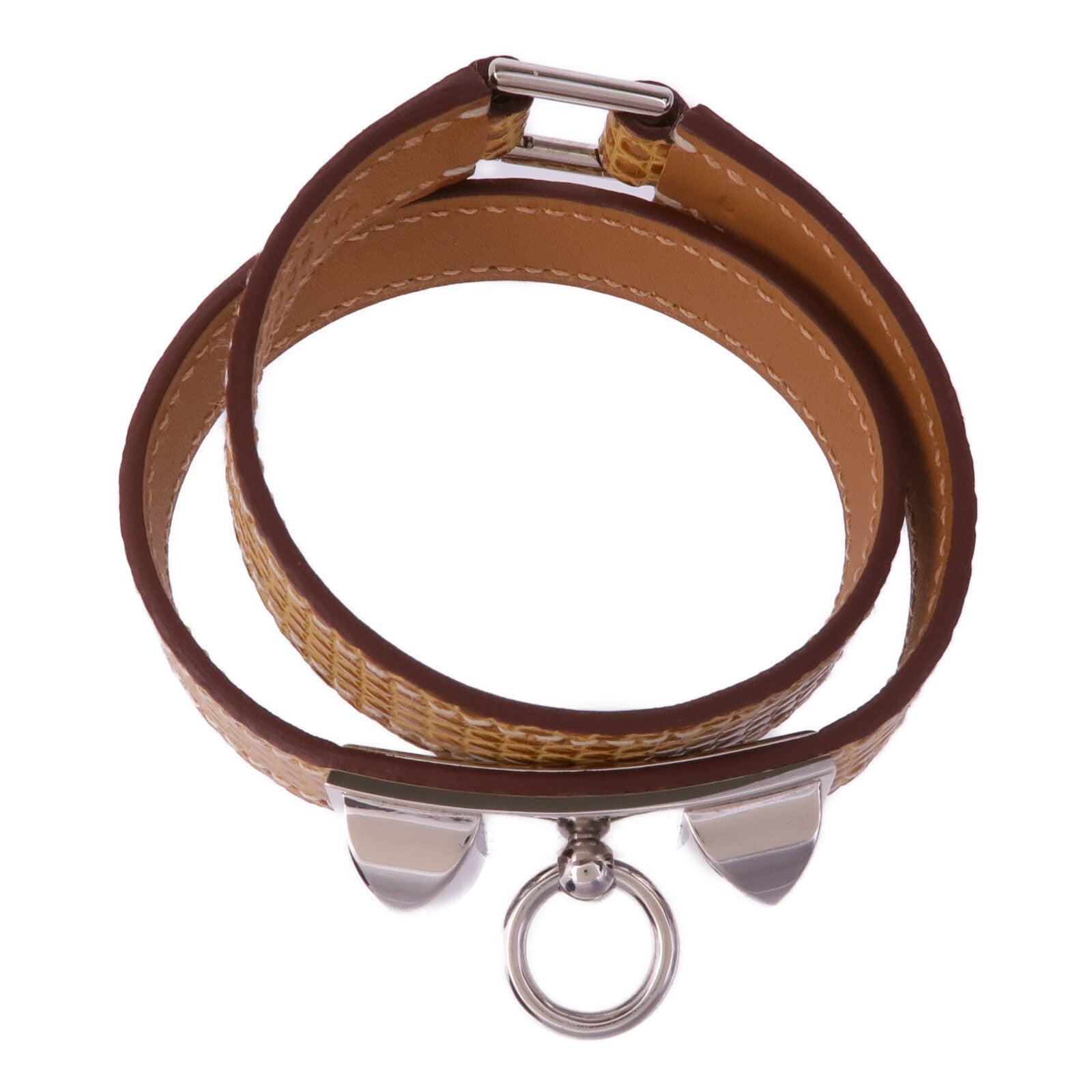 HERMES Lizard皮革Rivale Double Tour銀扣手帶