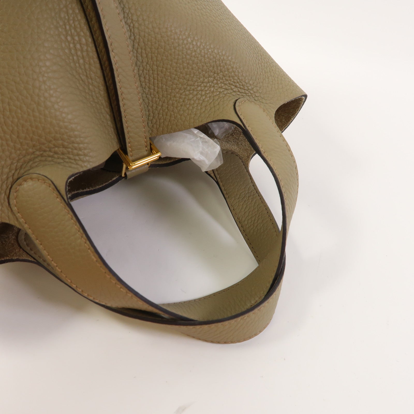 HERMES Clemence皮革Picotin PM金扣手挽袋Beige Marfa