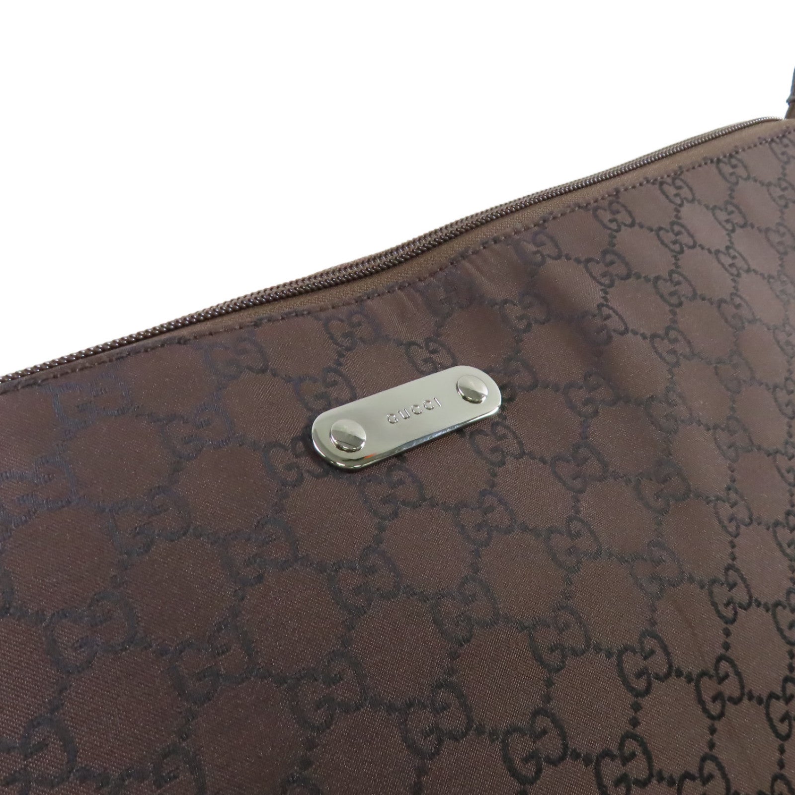 GUCCI GG尼龍帆布Shoulder Bag銀扣肩背袋啡色