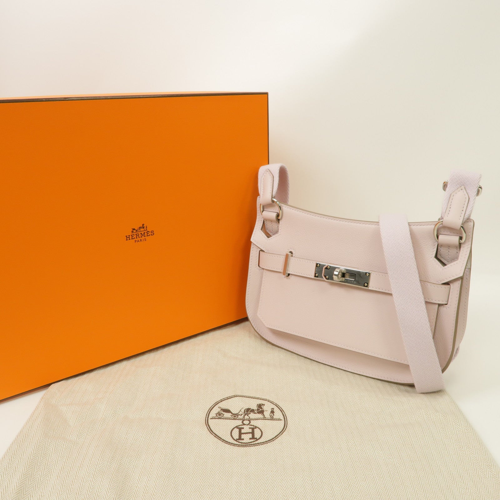 HERMES Evercolor皮革Jypsiere Mini銀扣肩背袋淡紫色