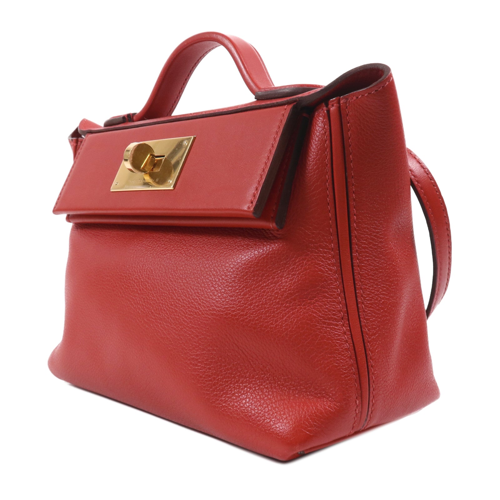 HERMES Evercolor皮革24/24 Mini金扣手挽肩背兩用袋Rouge Piment