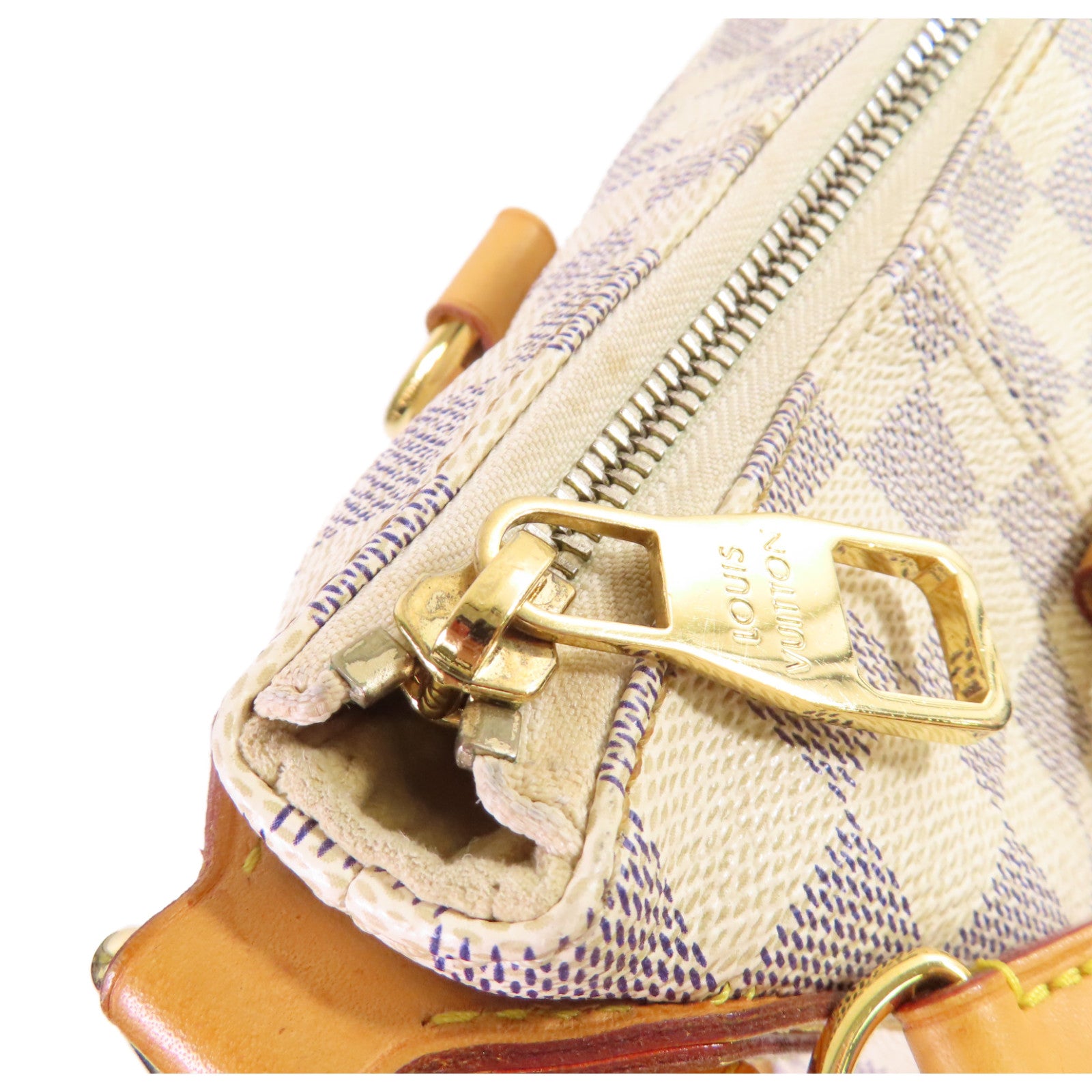 LOUIS VUITTON Damier Azur Evora MM金扣肩背袋米白色
