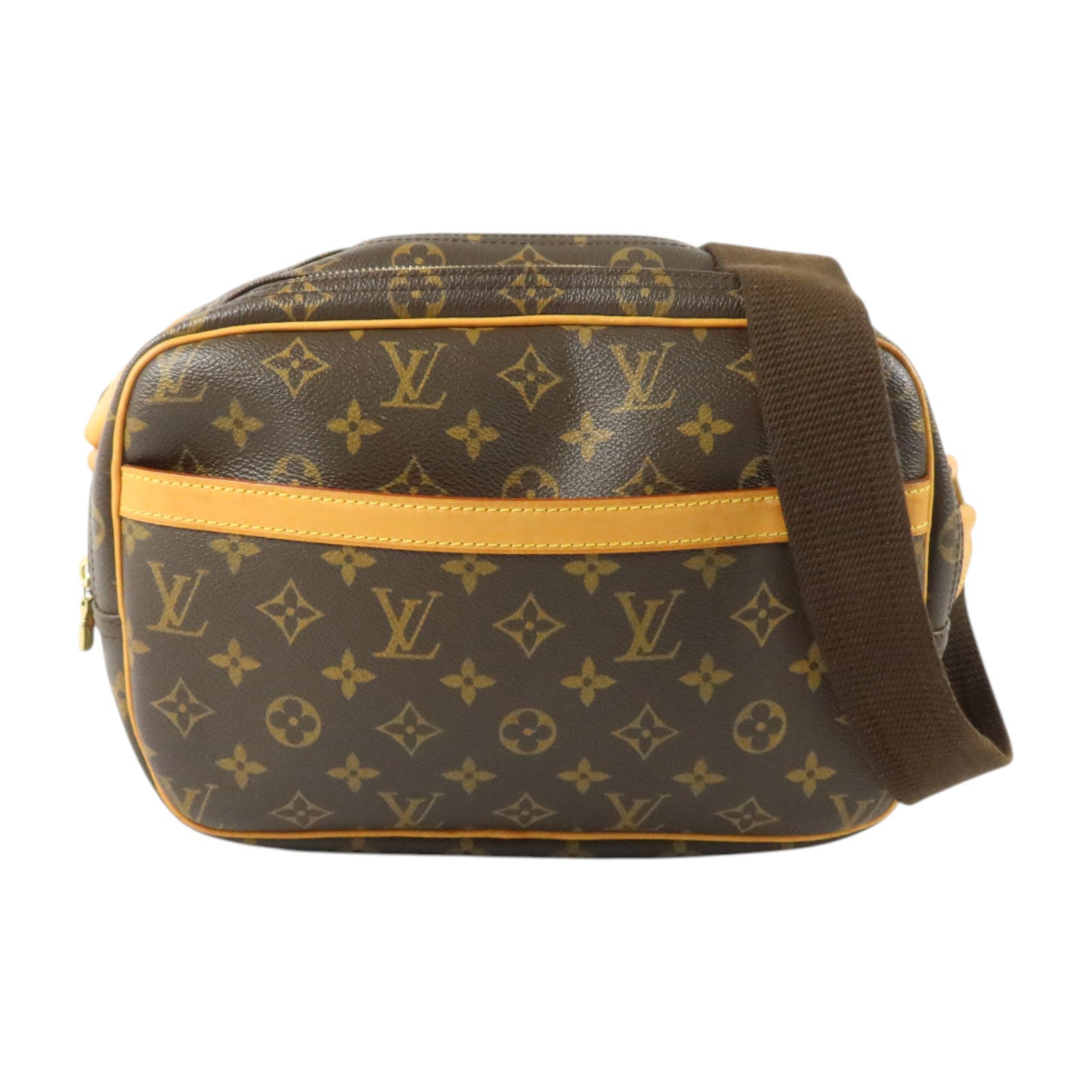 LOUIS VUITTON Monogram Reporter PM金扣肩背袋棕色