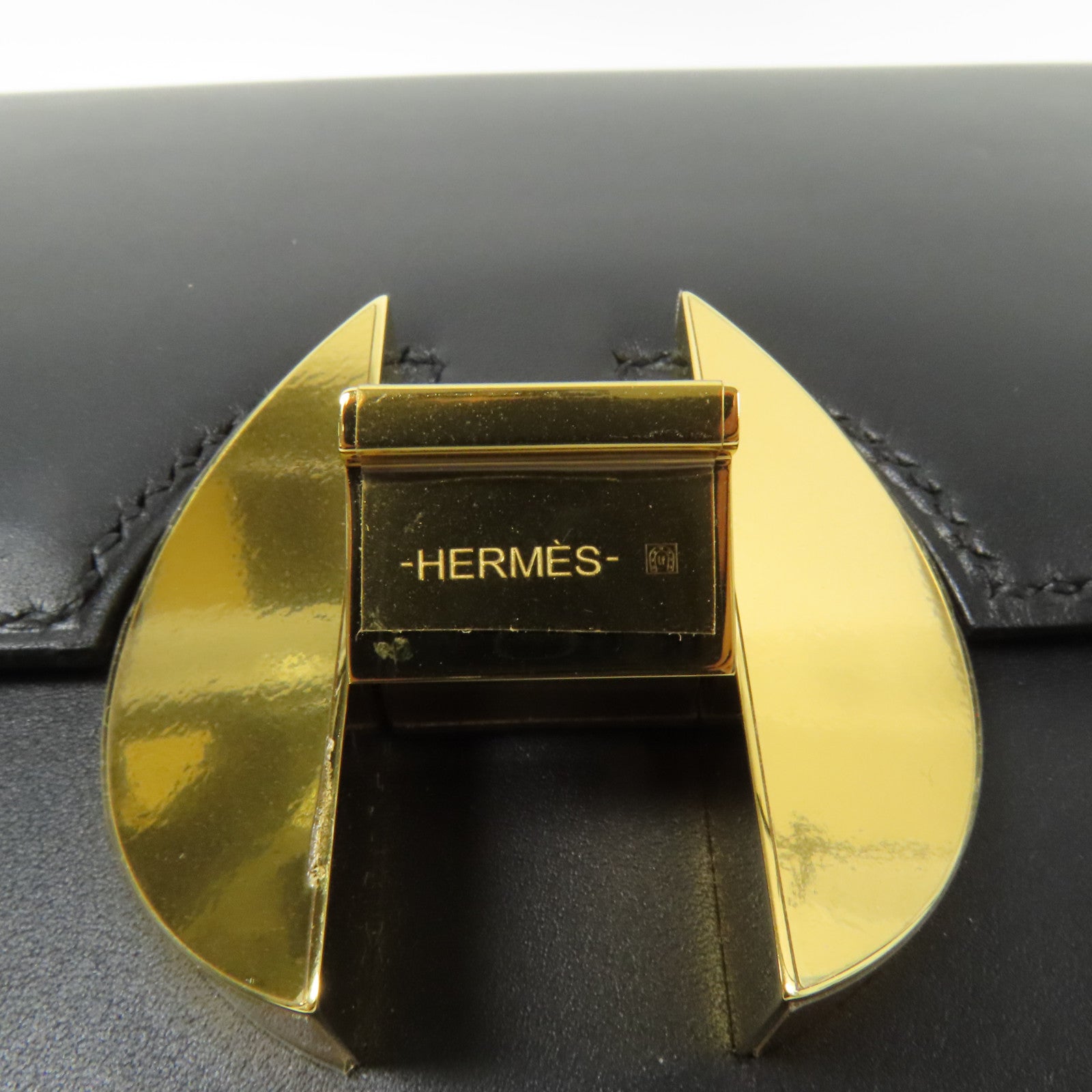 HERMES Box Calf皮革2002 26金扣肩背袋Noir