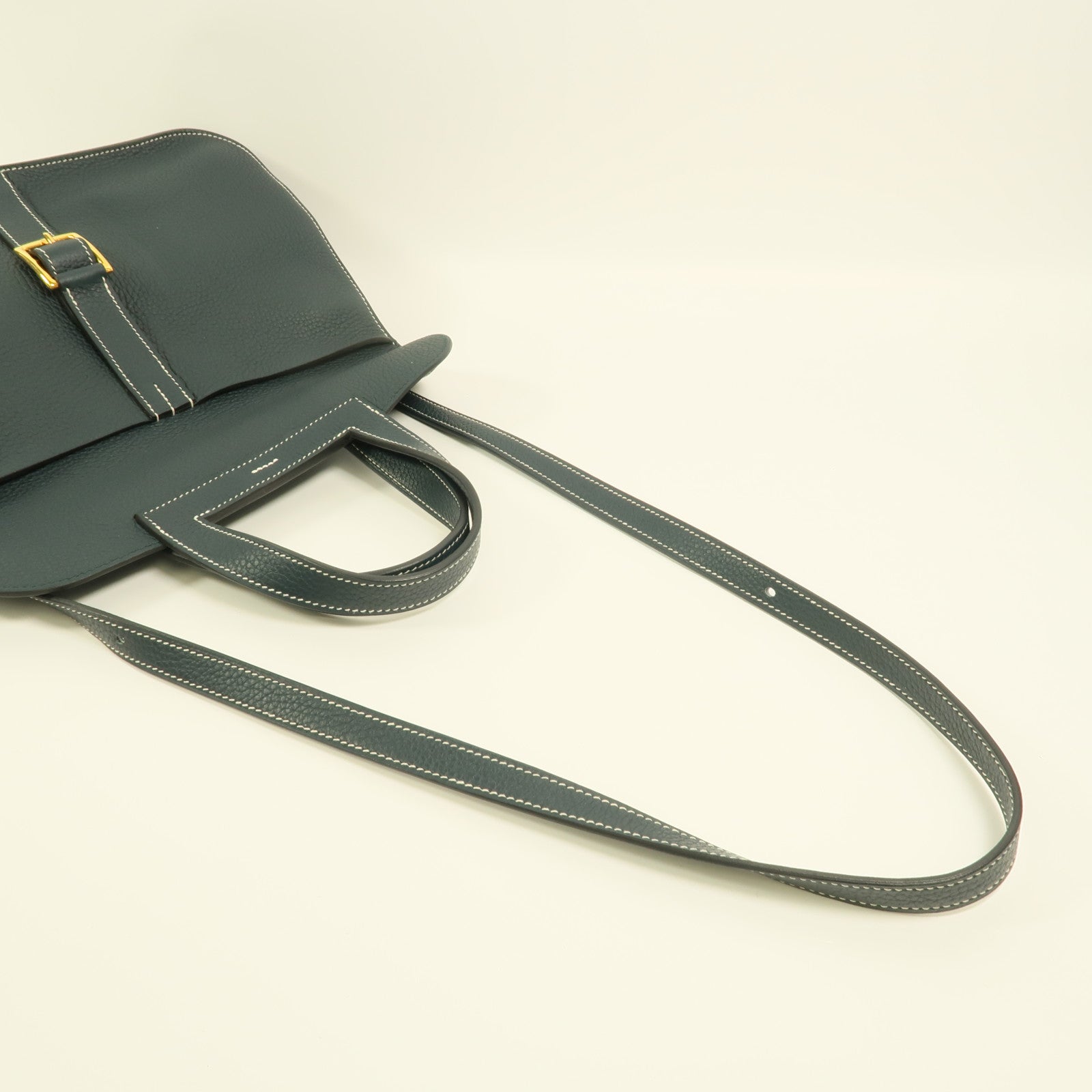 HERMES Clemence皮革Halzan 31手挽肩背兩用袋Vert Cypres