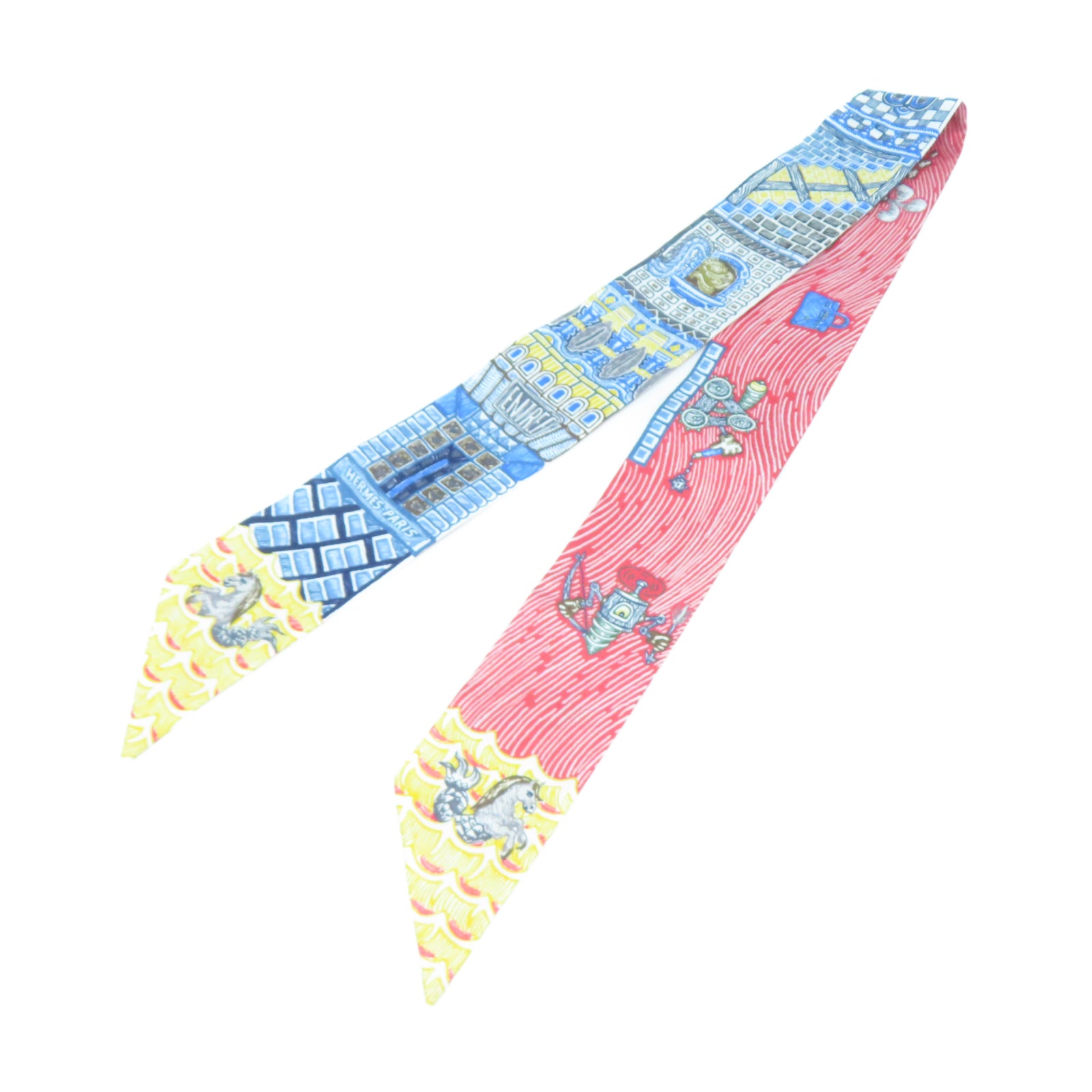 HERMES 【激減優惠】絲質Twilly Scarf絲巾藍色/紅色