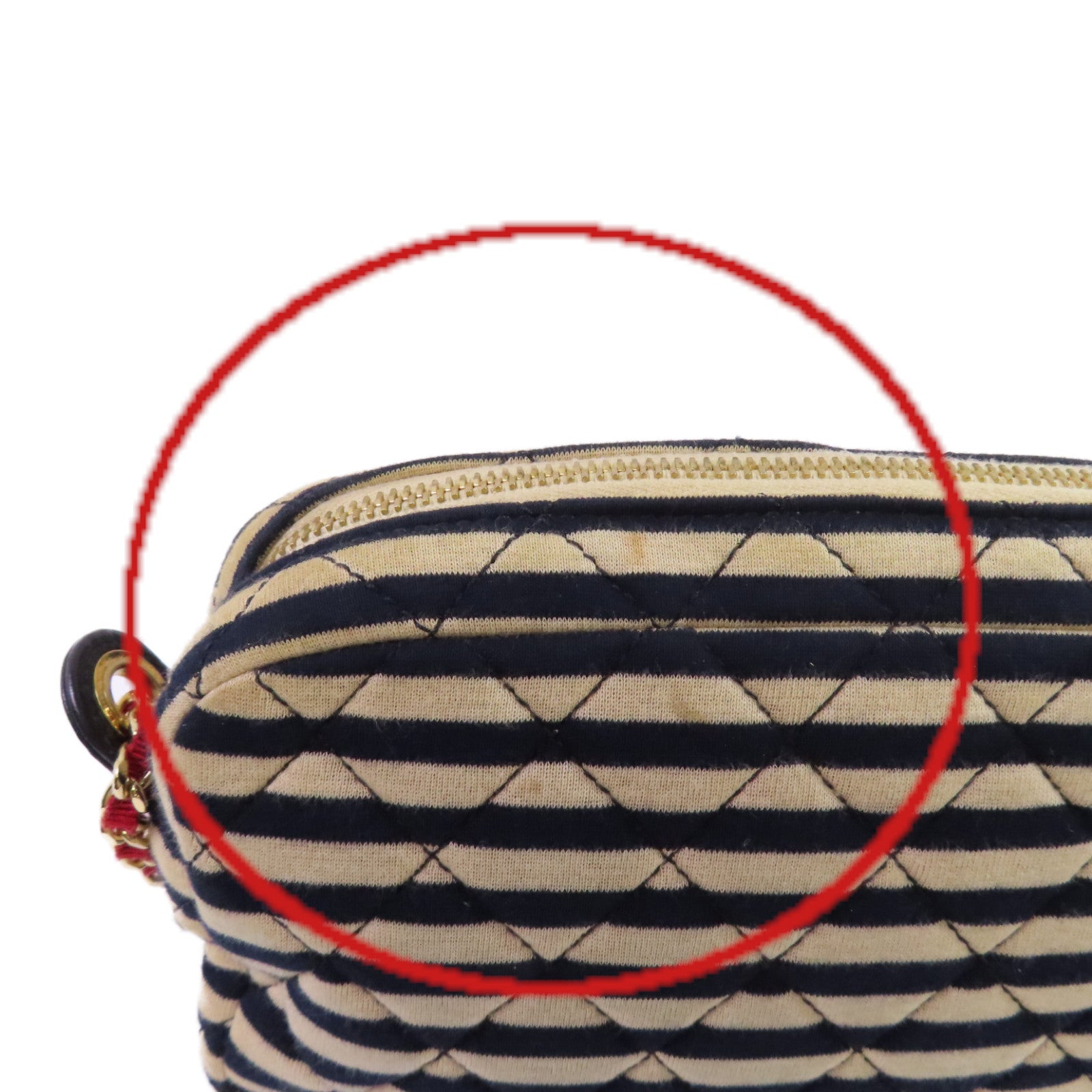 CHANEL 帆布Chain Shoulder Bag金扣鏈帶肩背袋杏色/寶藍色