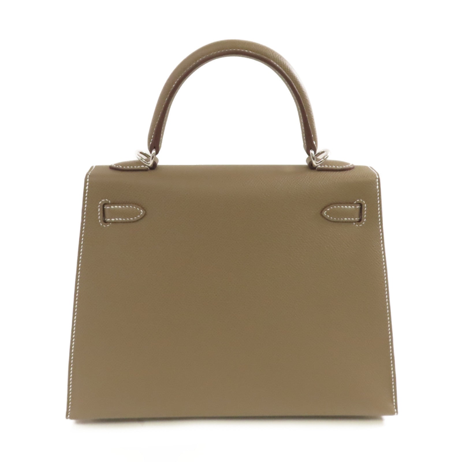 HERMES Epsom皮革Kelly 25 2Way Hand Bag銀扣手挽肩背兩用袋Etoupe/大象灰色