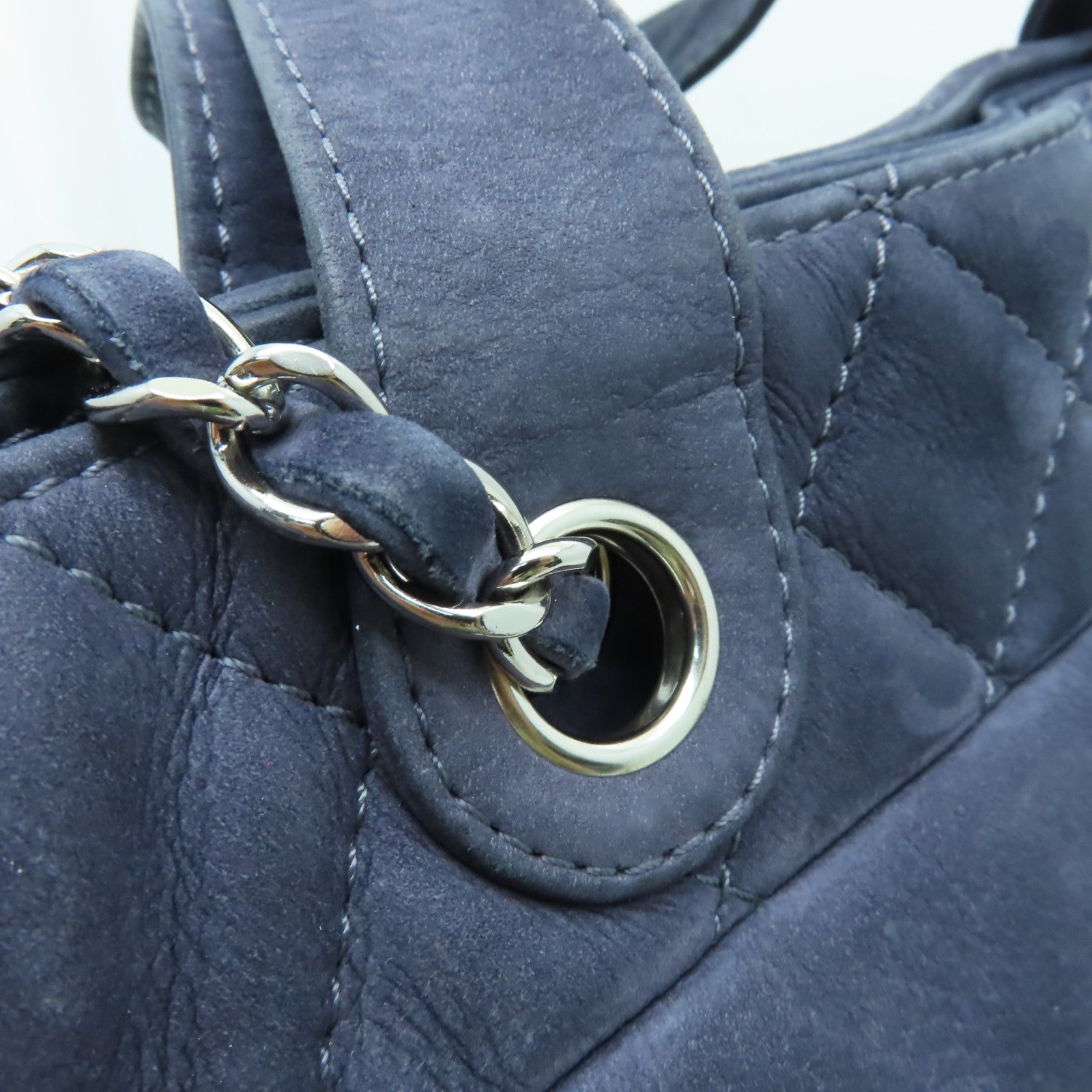 CHANEL 麂皮皮革2 Way Chain Shoulder銀扣手挽肩背兩用袋深藍色