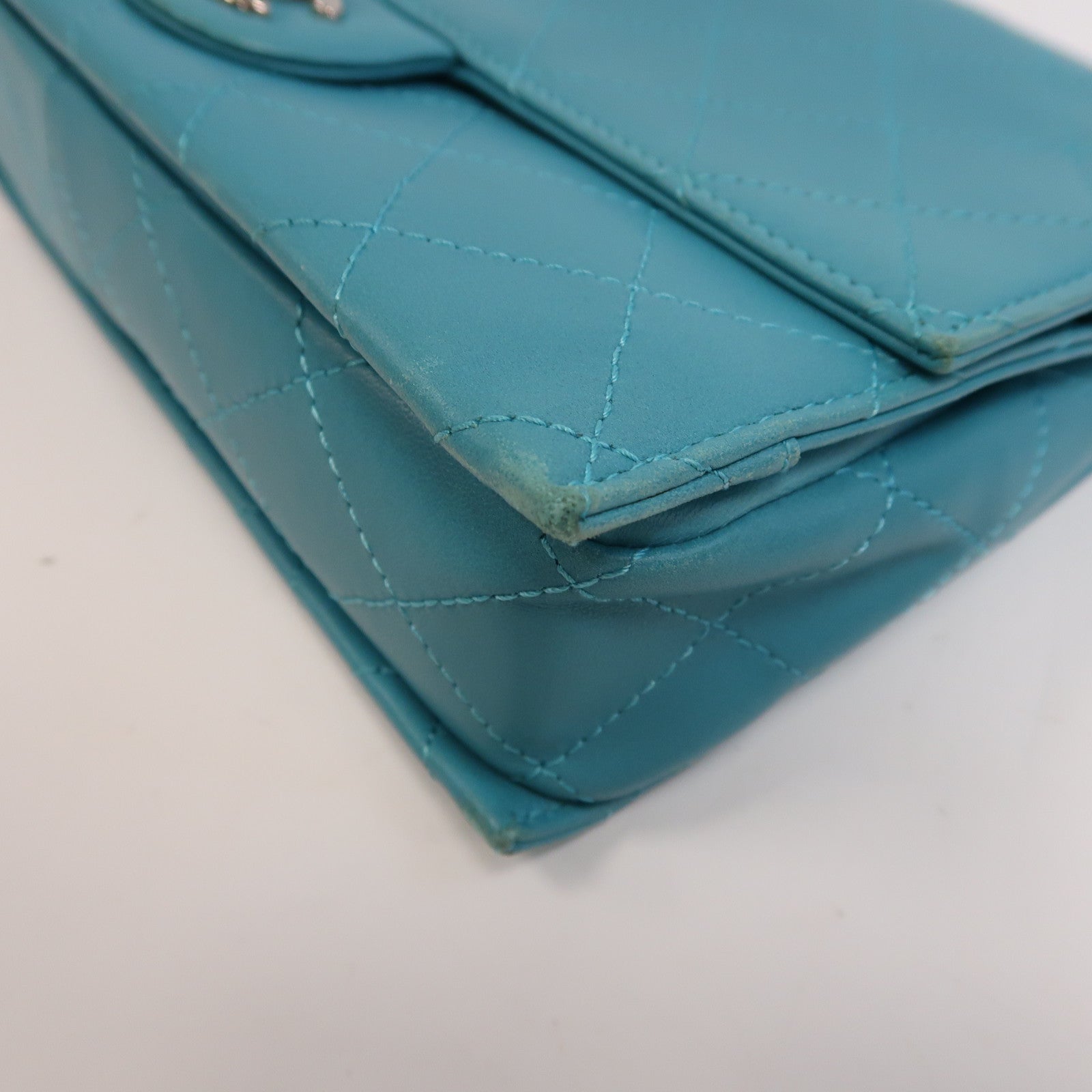 CHANEL 【激減優惠】菱格羊皮皮革Shoulder Bag銀扣鏈帶肩背袋綠色