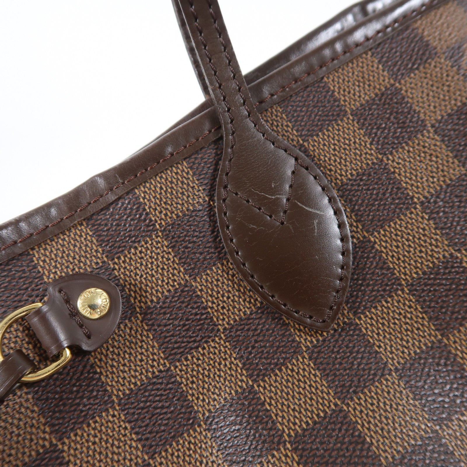 LOUIS VUITTON Damier Neverfull PM金扣手挽袋啡色