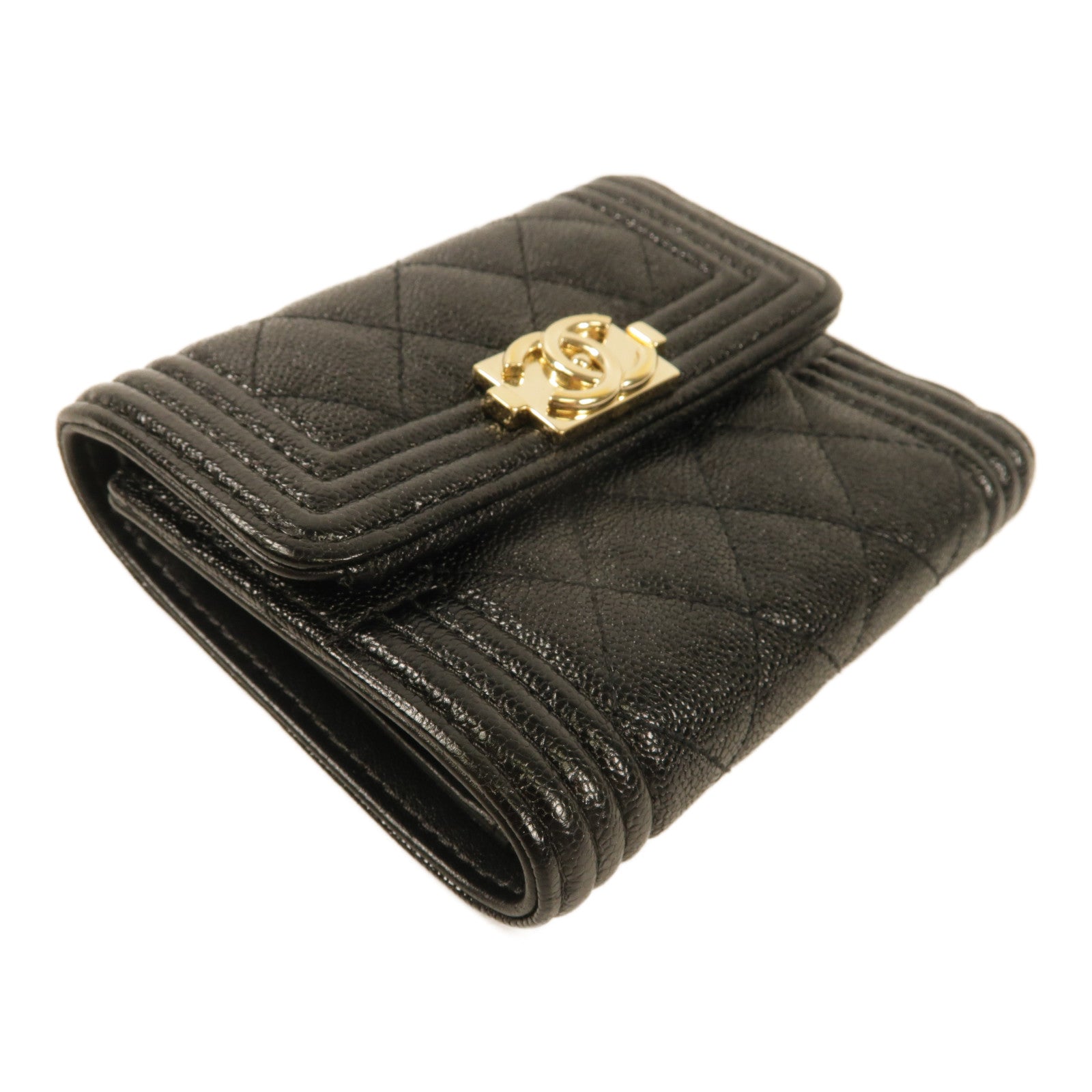 CHANEL 牛皮皮革Boy Wallet金扣錢包