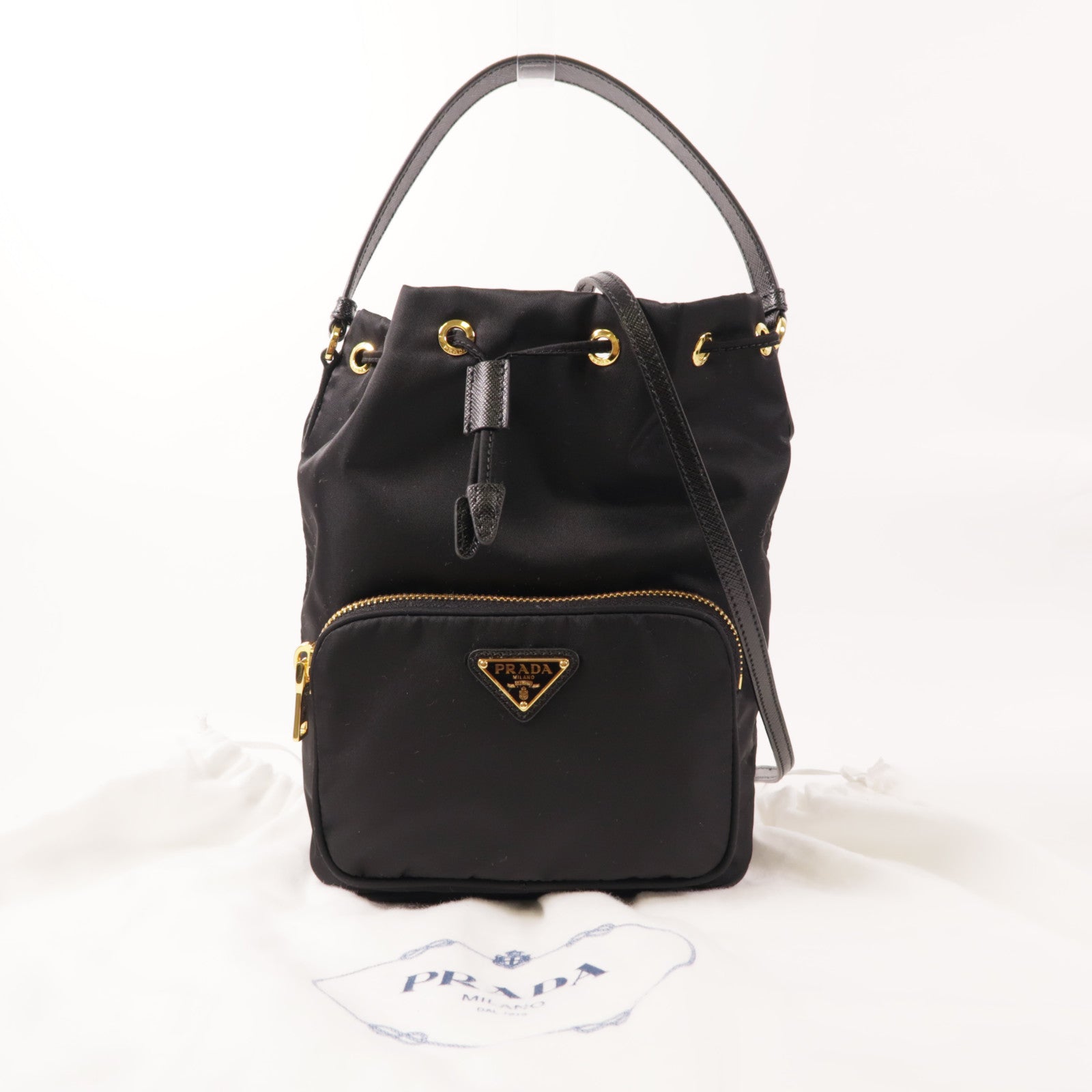PRADA 尼龍Duet Re-Nylon Bucket Bag金扣手挽肩背袋兩用袋