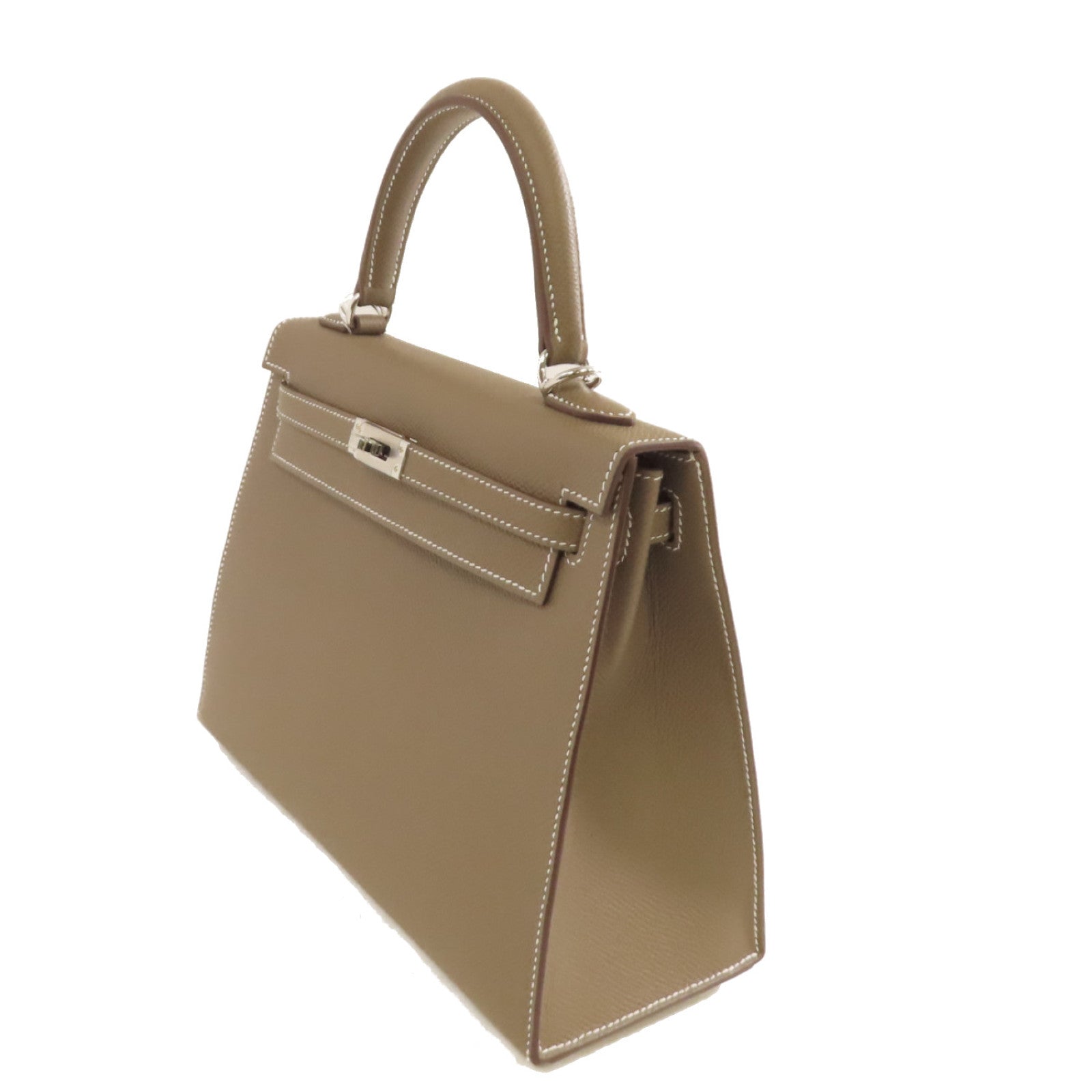 HERMES Epsom皮革Kelly 25 2Way Hand Bag銀扣手挽肩背兩用袋Etoupe/大象灰色