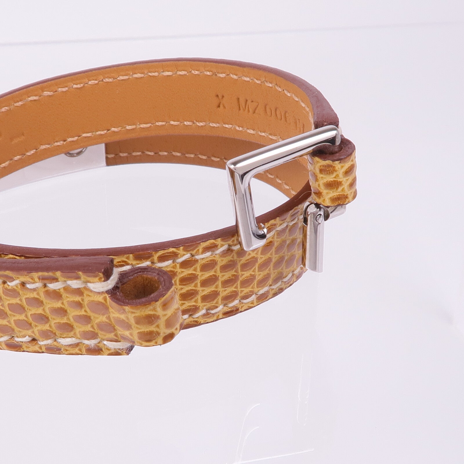 HERMES Lizard皮革Rivale Double Tour銀扣手帶