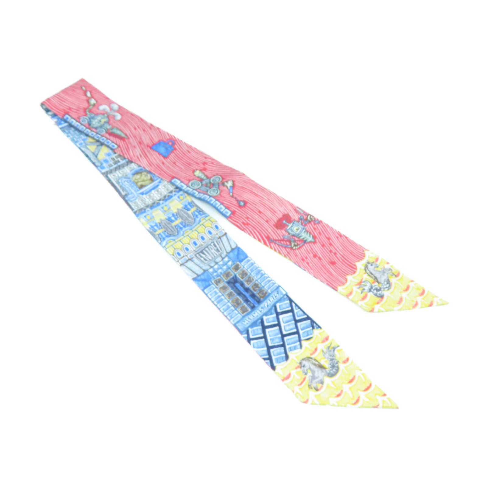HERMES 【激減優惠】絲質Twilly Scarf絲巾藍色/紅色