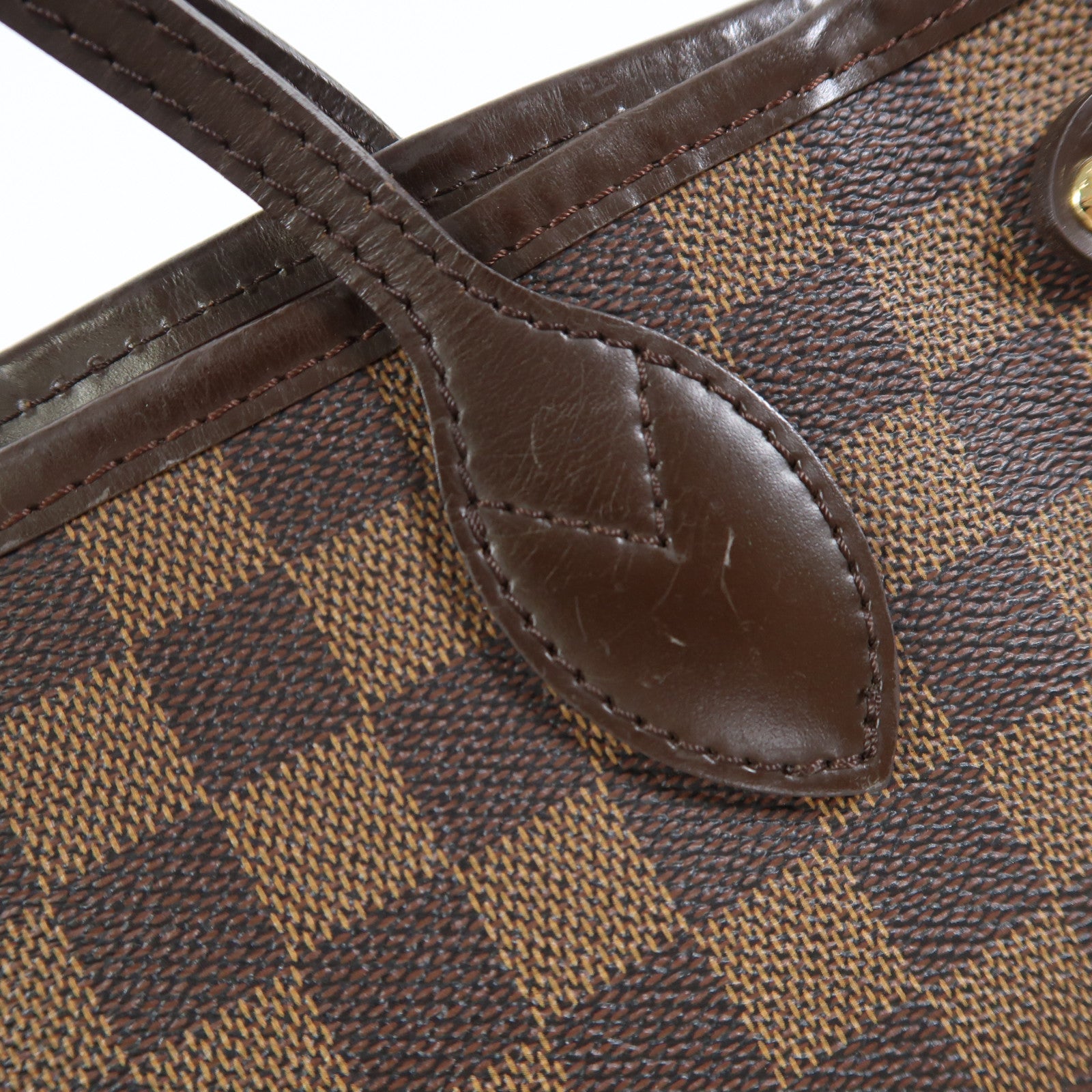 LOUIS VUITTON Damier Neverfull PM金扣手挽袋啡色