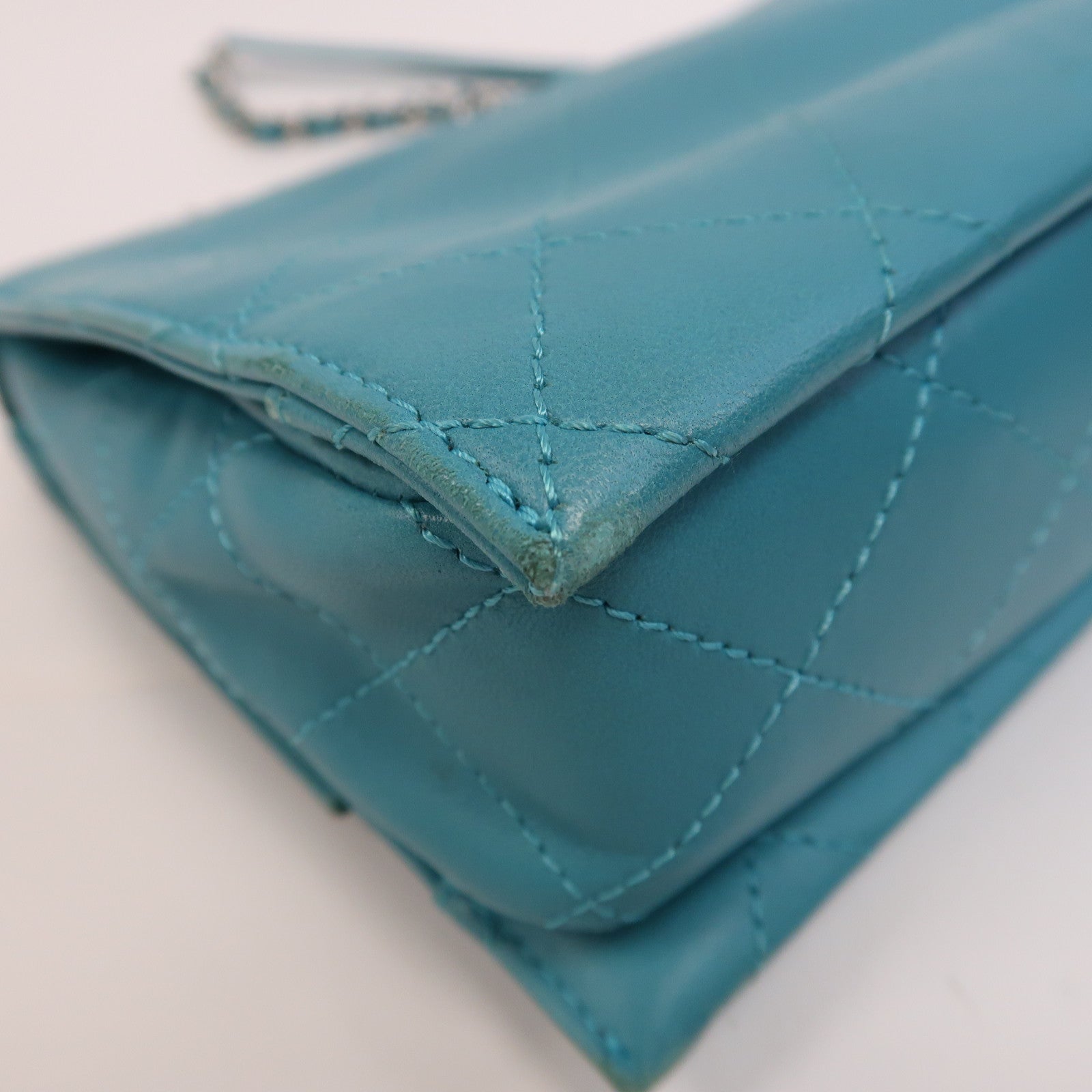 CHANEL 【激減優惠】菱格羊皮皮革Shoulder Bag銀扣鏈帶肩背袋綠色