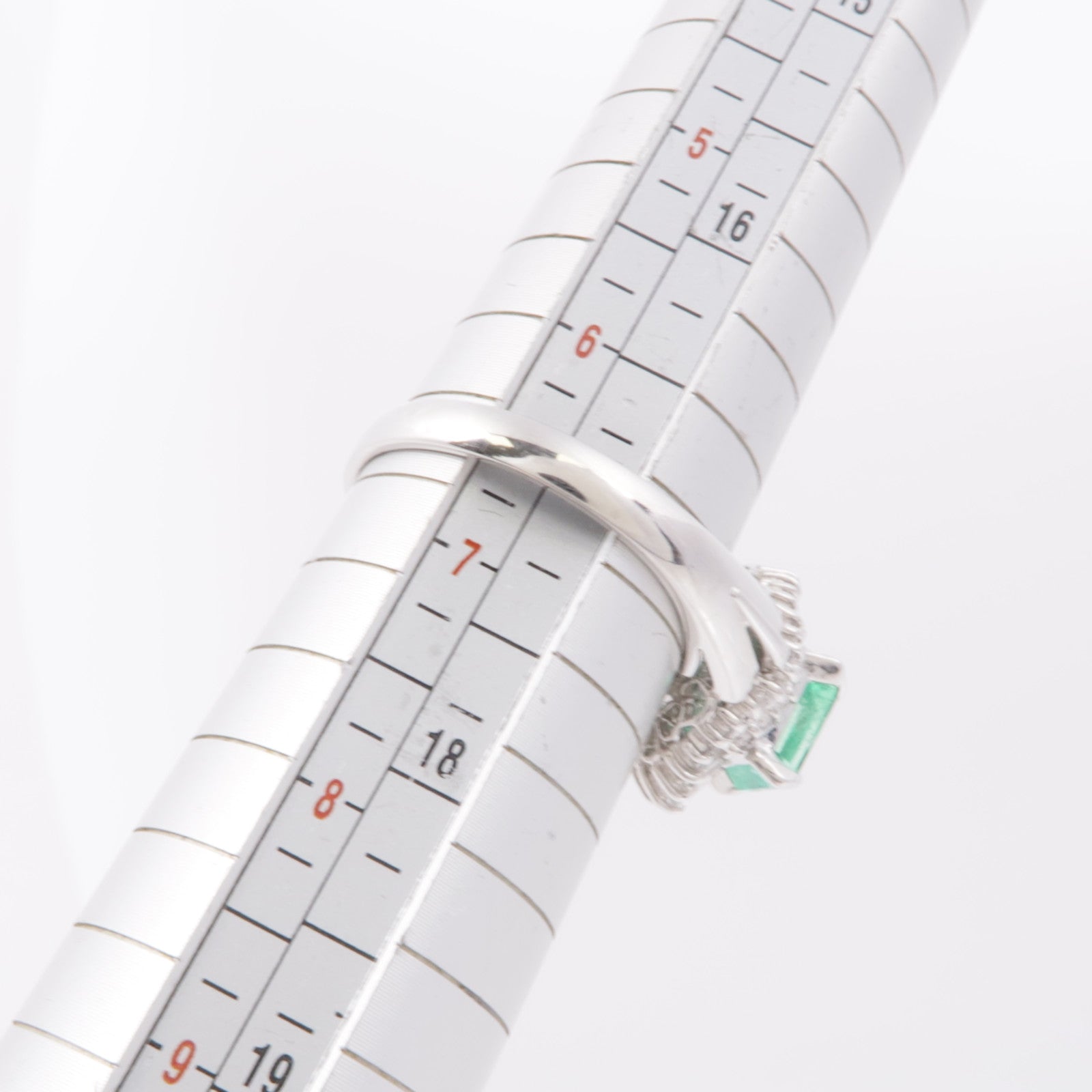 JEWELRY 【激減優惠】PT900鉑金Emerald/Diamond Ring綠寶石/鑽石戒指US#6.75