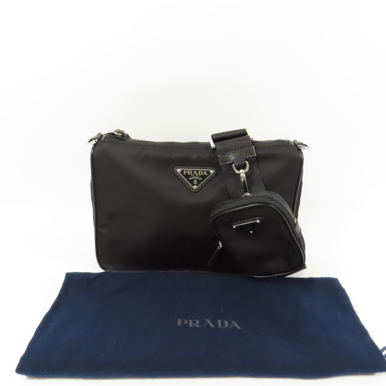 PRADA 尼龍/Saffiano皮革Re-Nylon and Saffiano Shoulder Bag銀扣肩背袋