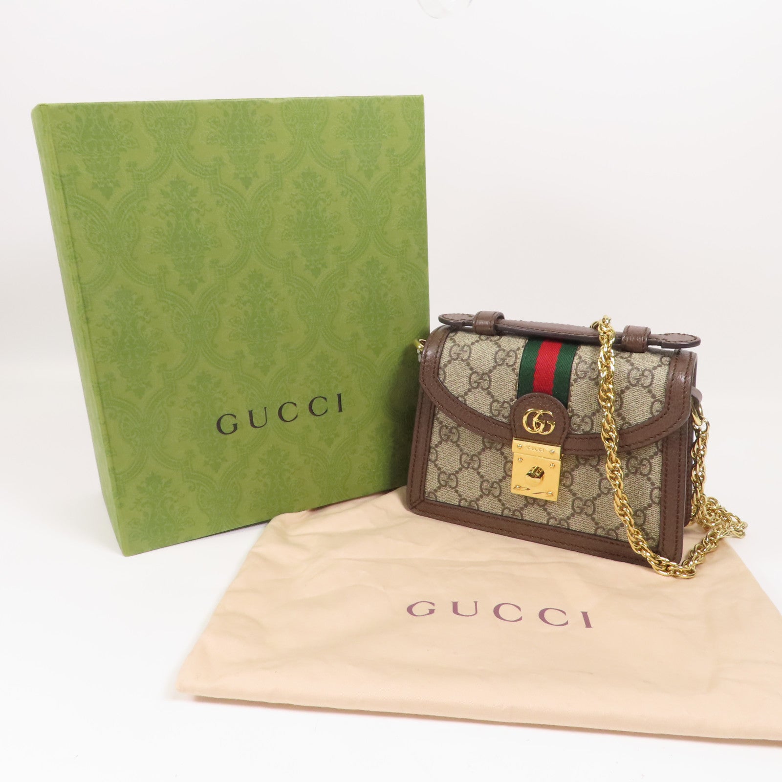 GUCCI 塗層帆布/牛皮皮革Ophidia Mini Top Handle Bag金扣手挽肩背兩用袋