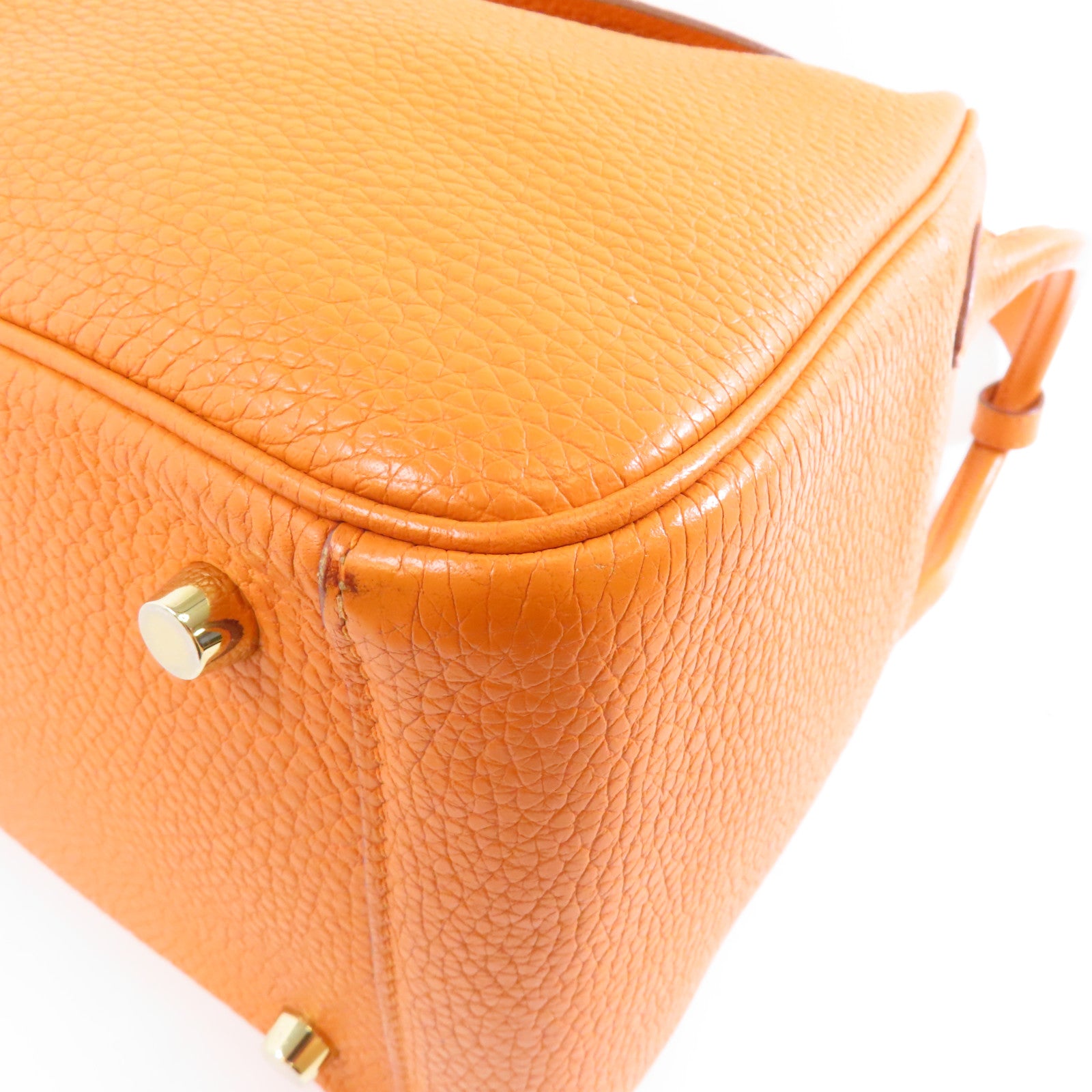 HERMES 【激減優惠】Clemence皮革Lindy 26金扣手挽肩背兩用袋Orange/橙色