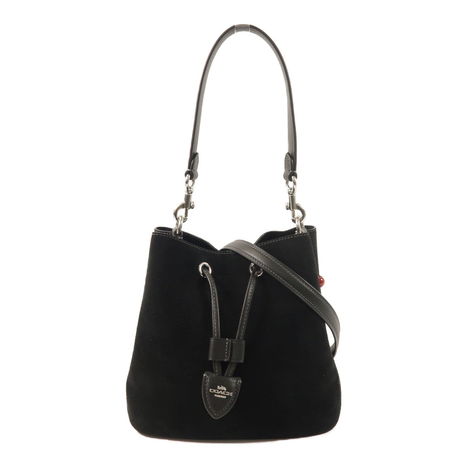 COACH 麂皮皮革/牛皮皮革Rowan Bucket Bag With Cherry Charm銀扣手挽肩背兩用袋