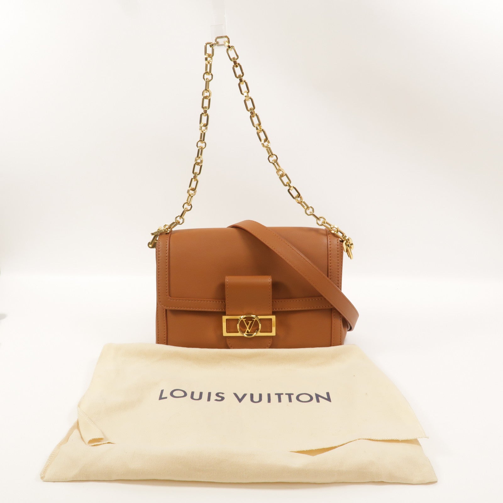 LOUIS VUITTON 牛皮皮革Dauphine Soft MM鏈帶手挽肩背兩用袋