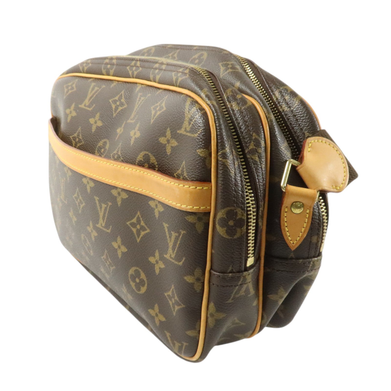 LOUIS VUITTON Monogram Reporter PM金扣肩背袋棕色