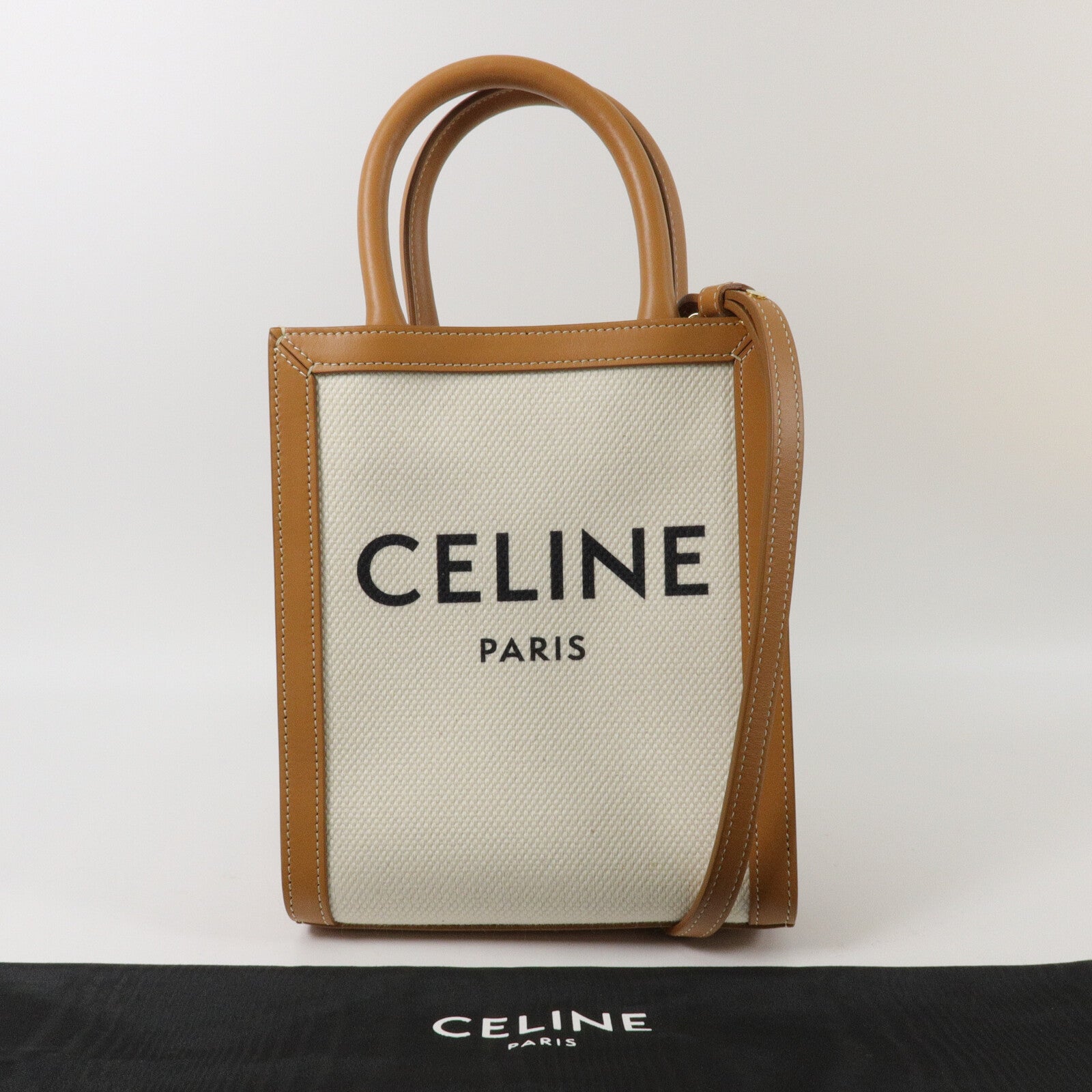 CELINE 帆布/牛皮皮革Mini Cabas Vertical手挽肩背兩用袋