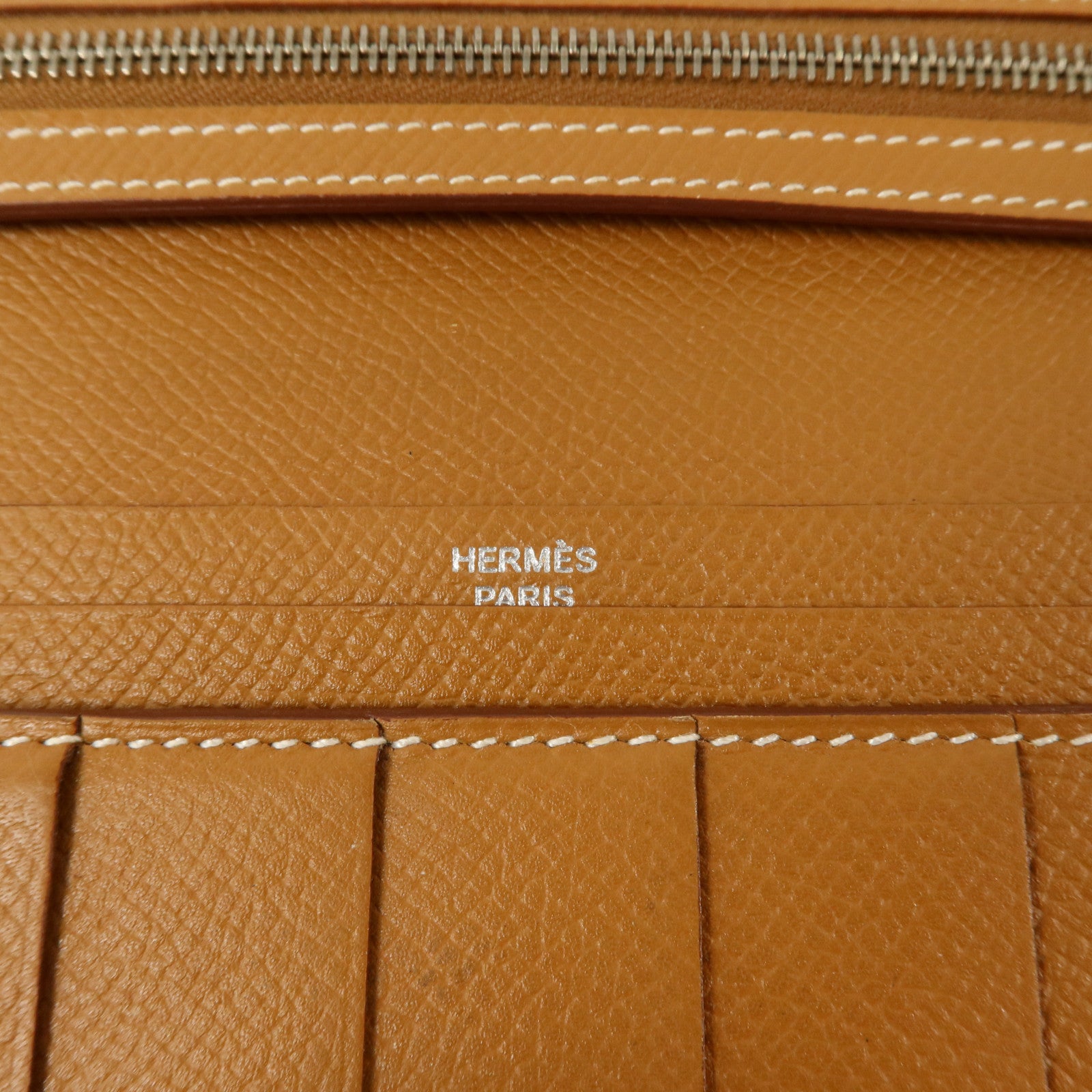 HERMES Epsom皮革Bearn Long Wallet銀扣長錢包Gold