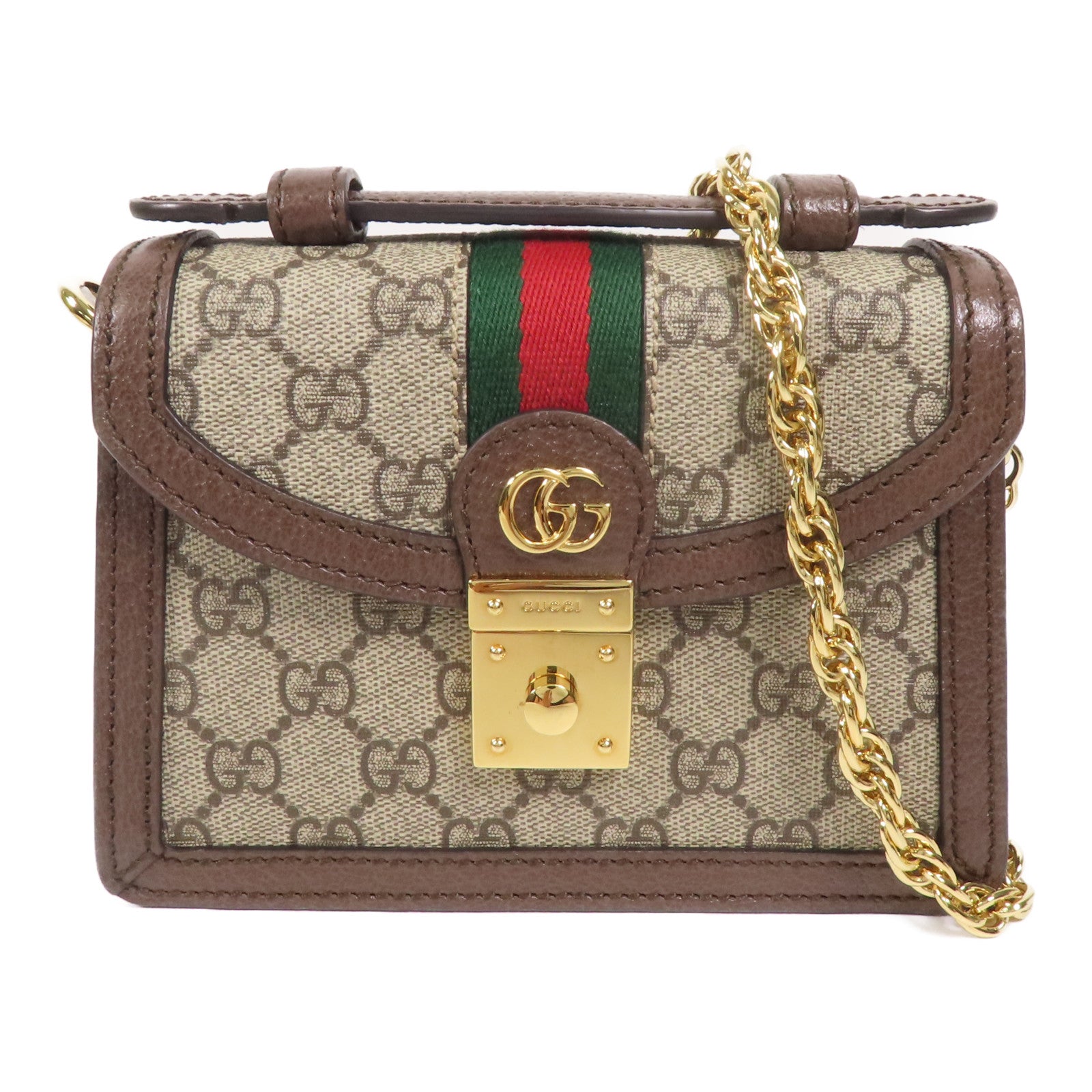 GUCCI 塗層帆布/牛皮皮革Ophidia Mini Top Handle Bag金扣手挽肩背兩用袋