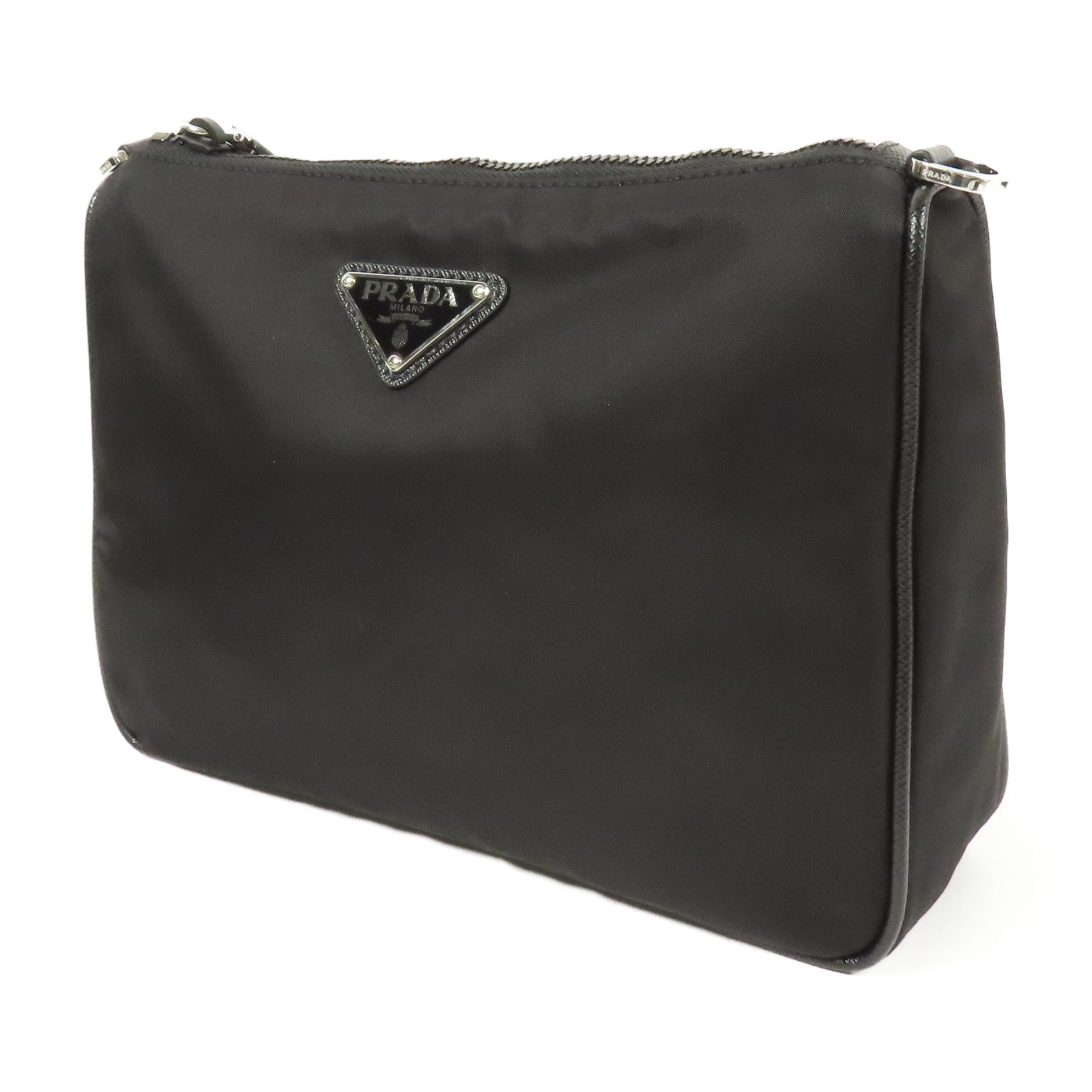 PRADA 尼龍/Saffiano皮革Re-Nylon and Saffiano Shoulder Bag銀扣肩背袋