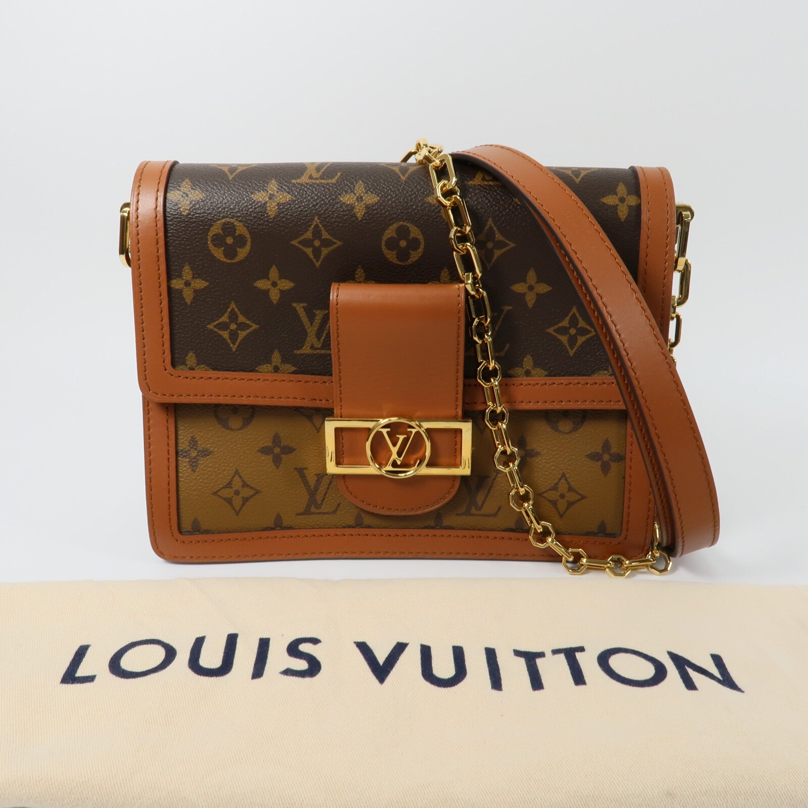 LOUIS VUITTON Monogram Reverse Dauphine MM鏈帶手挽肩背兩用袋