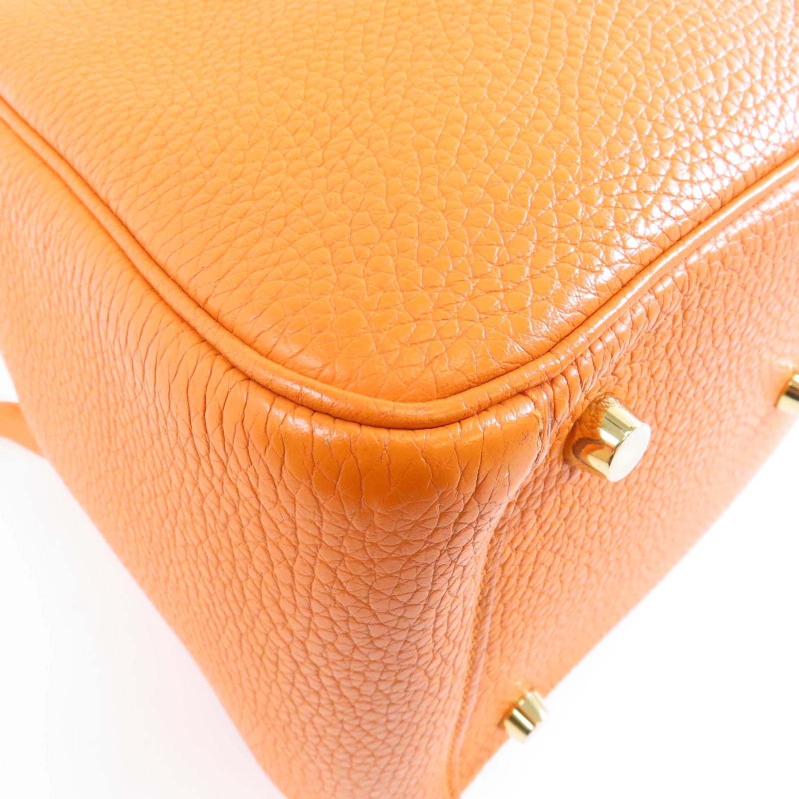 HERMES 【激減優惠】Clemence皮革Lindy 26金扣手挽肩背兩用袋Orange/橙色