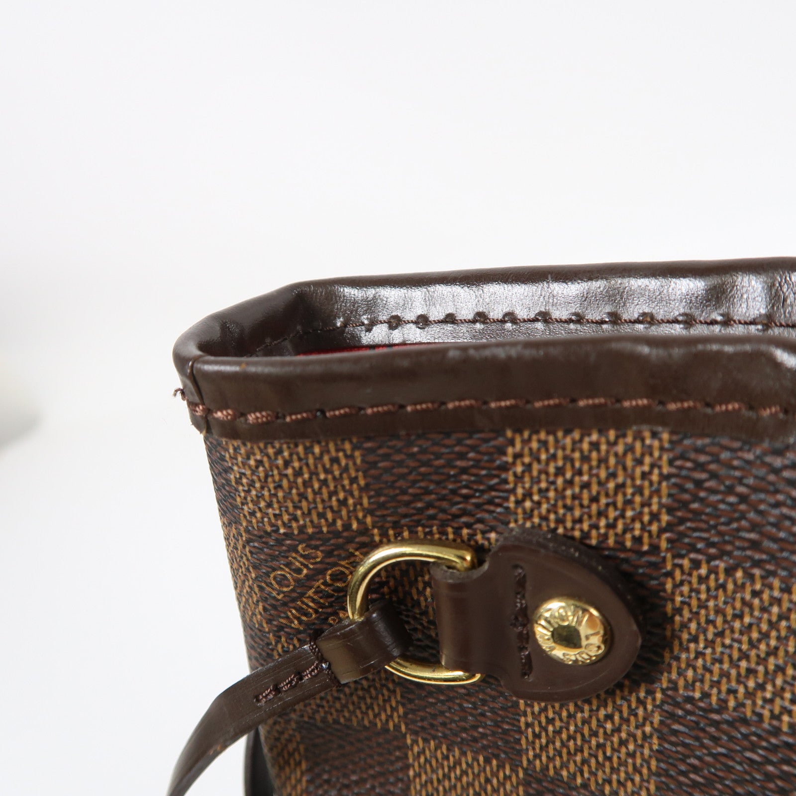 LOUIS VUITTON Damier Neverfull PM金扣手挽袋啡色