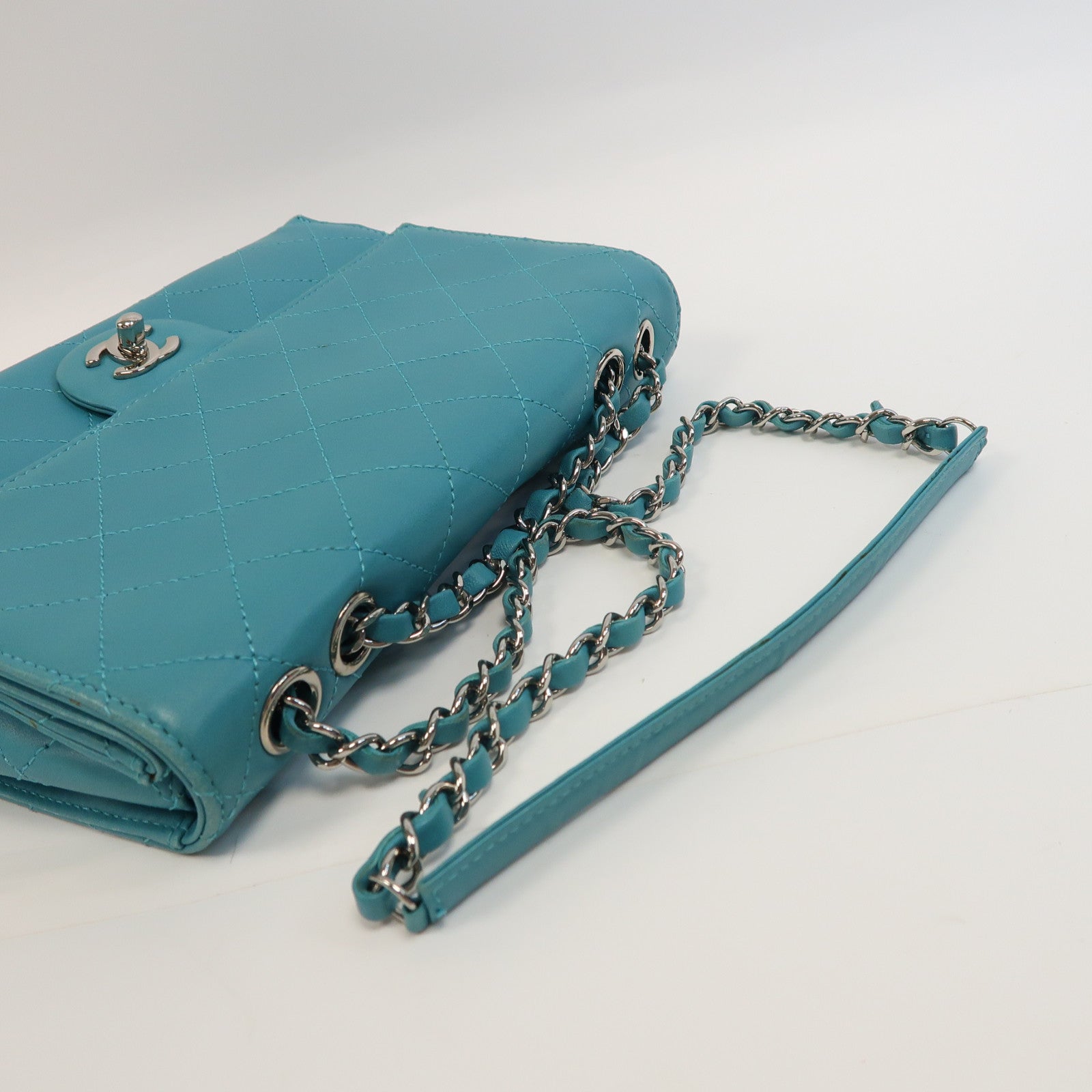 CHANEL 【激減優惠】菱格羊皮皮革Shoulder Bag銀扣鏈帶肩背袋綠色