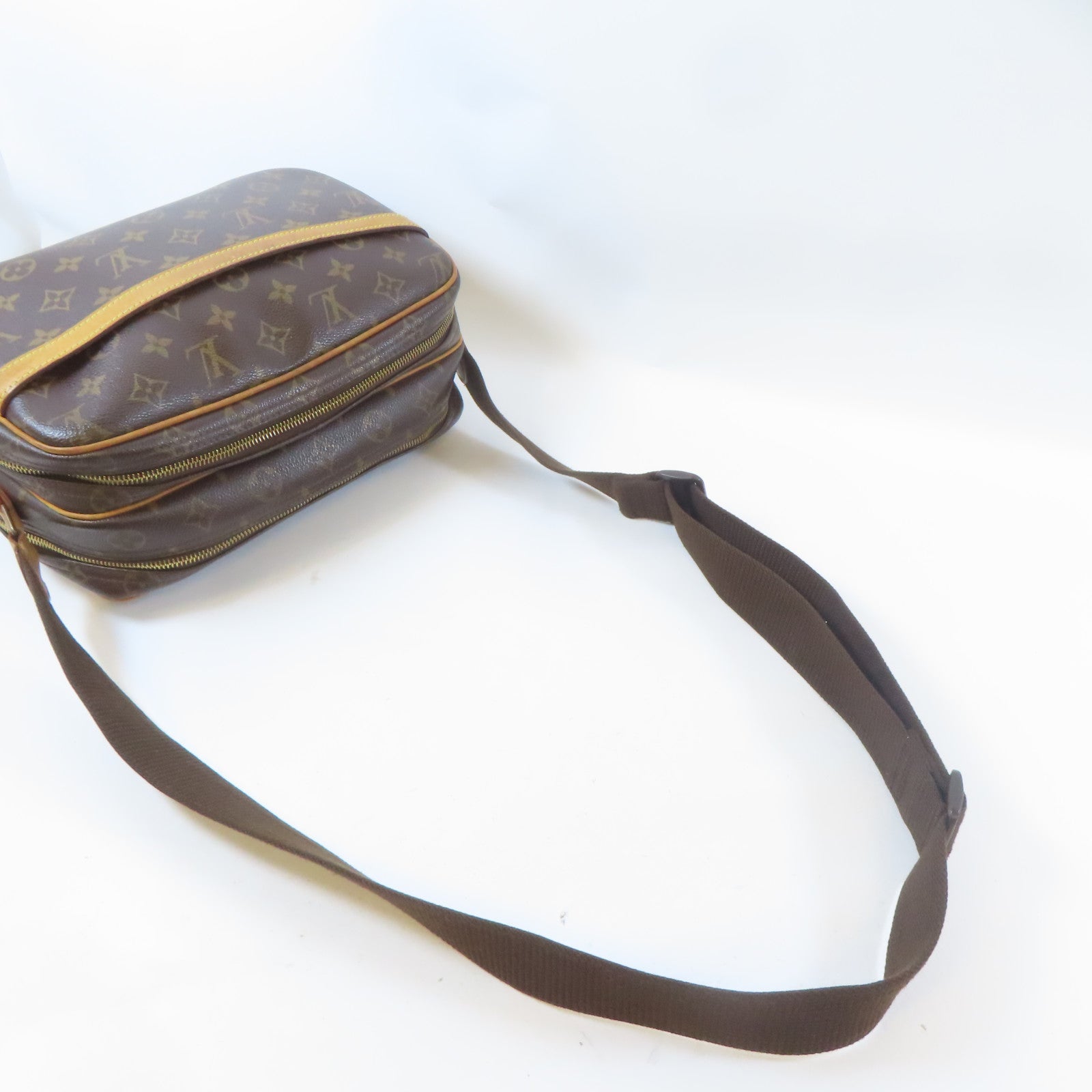 LOUIS VUITTON Monogram Reporter PM金扣肩背袋啡色