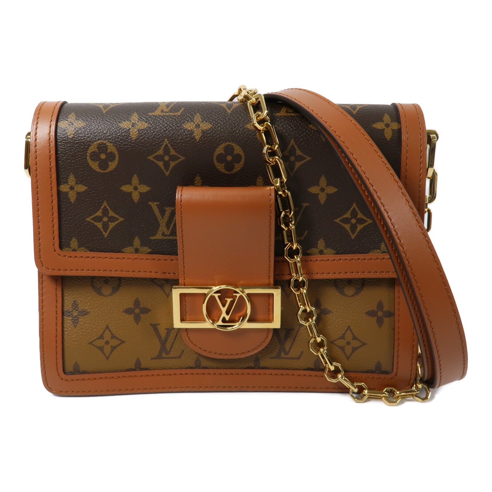 LOUIS VUITTON Monogram Reverse Dauphine MM鏈帶手挽肩背兩用袋