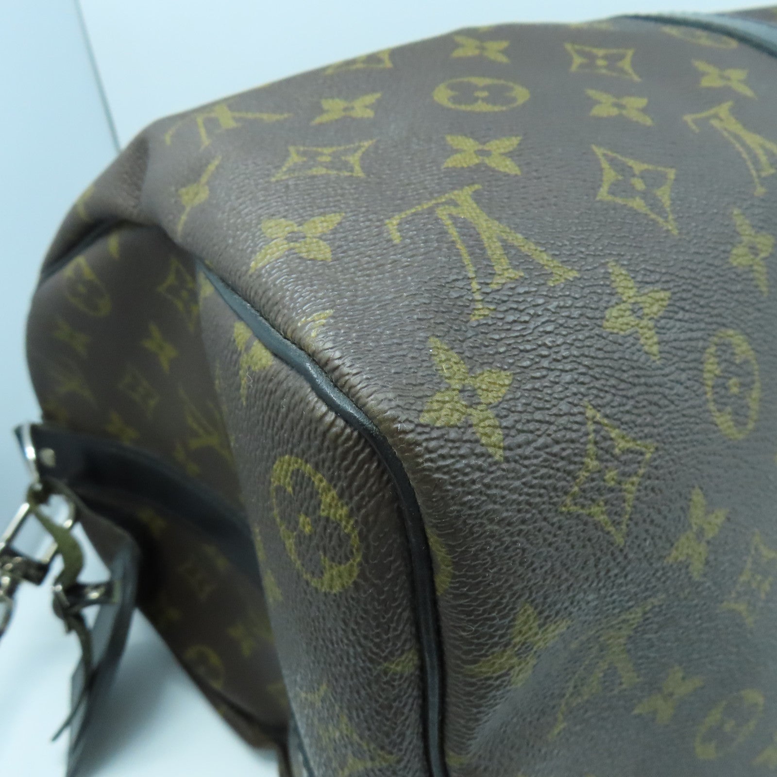 LOUIS VUITTON Monogram Macassar Keepall 45銀扣手挽肩背兩用袋黑色/啡色